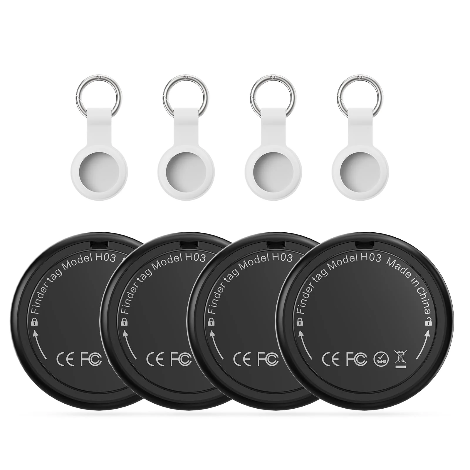 Air Tracker Tag 4-Pack - Smart GPS Tag mit Apple Wo ist? (iOS NUR) mit Schutzhülle, Wasserdichter Gegenstandssucher, 100 dB Lautstärke, Bluetooth-Schlüsselfinder für Gepäck, Koffer