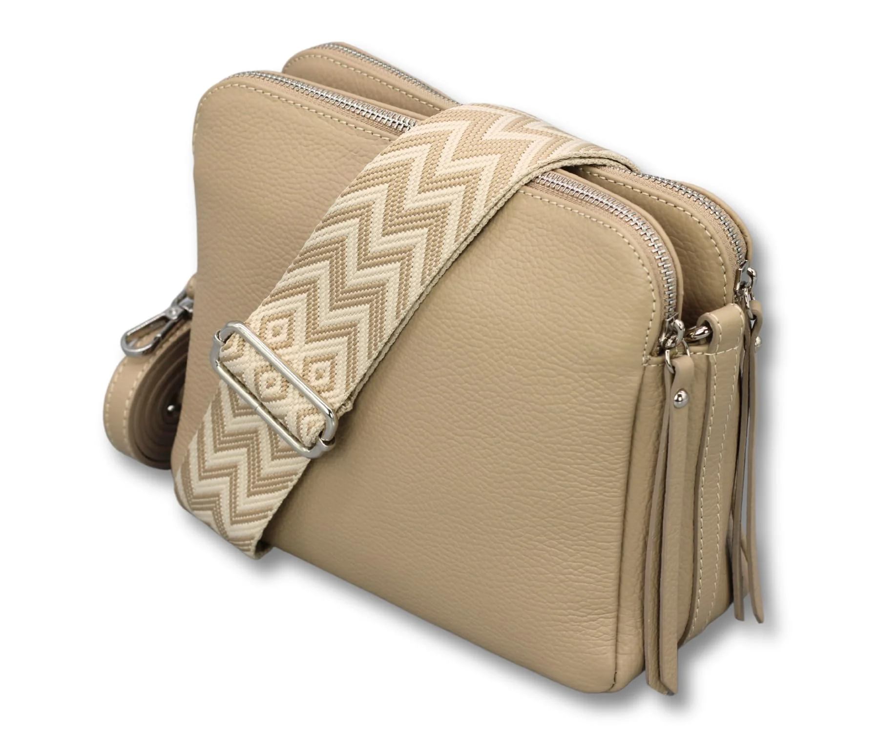 Adel Bags MARA Damen Umhängetasche Echtleder Handgefertigt Crossbody Bag | Damen Schultertasche mit Ledergurt & gemustertem Riemen, Echtes Leder, 5 Fächer, Wasserabweisend, Made in Italy