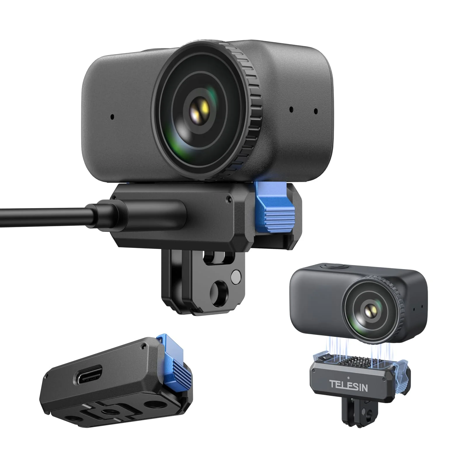 TELESIN Lade Dual-Direction faltbare Adapterhalterung für DJI Osmo Nano | Mit 0,6 cm Gewinde, USB-C-Ladeanschluss, Schnellverschluss, Magnetfuß, DJI Osmo Nano Zubehör