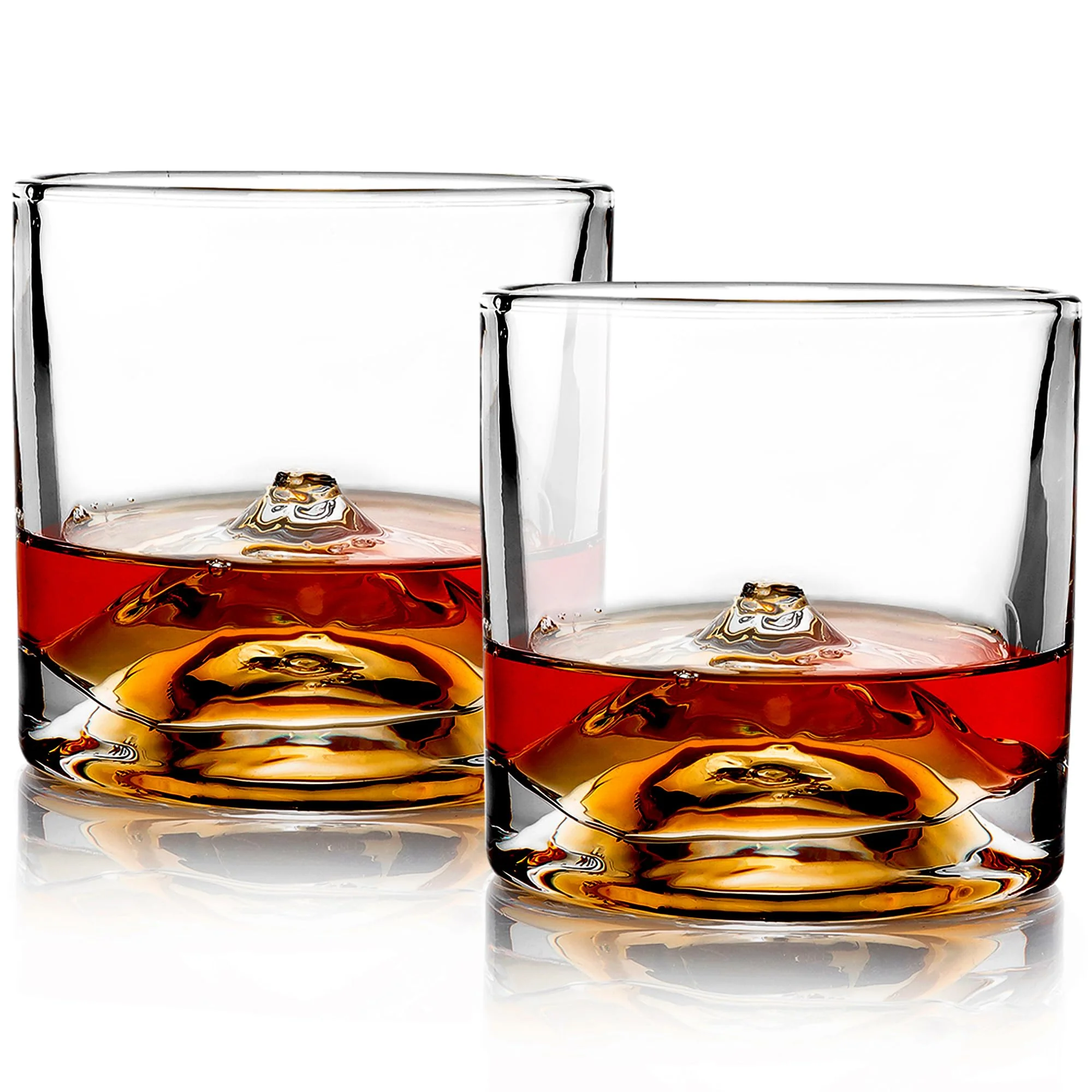 LIITON Mount Fuji Whiskygläser, Glatter Rand, 2er-Set, 300 ml | Gefrierfähiger bleifreier Kristall, Fuji-skulptierter Boden, kühlt Whisky ohne Eis, keine Verwässerung, Rocks-Glas