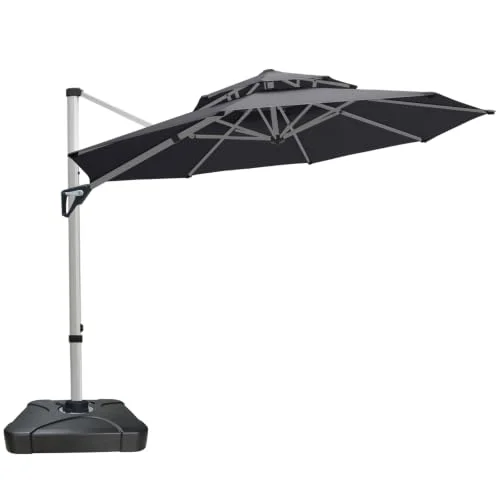 RANSENERS Ampelschirm 300 cm mit Schirmständer, Doppelter Baldachin, Drehbar 360°, Neigbar 0°-90°, Aluminium Rahmen, Extra-Dicker Gewebe, UV50+, für Garten, Terrasse, Cafe im Freien