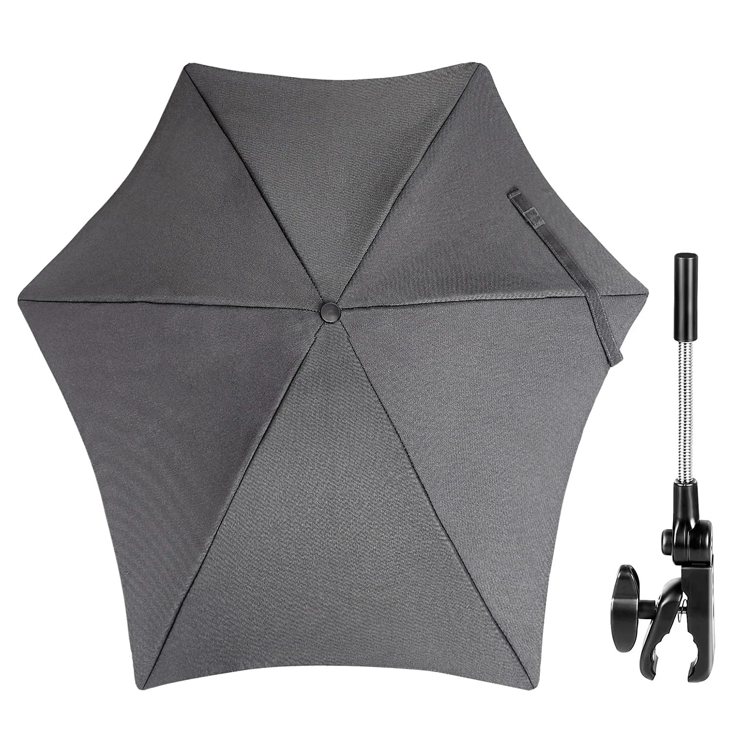 ZjRight Universal Sonnenschirm Sonnenschutz für Kinderwagen & Buggy - UV Schutz 50+ / 70 cm - Biegsamer Schirm mit Universalhalterung für Rund- und Ovalrohre - Dunkelgrau