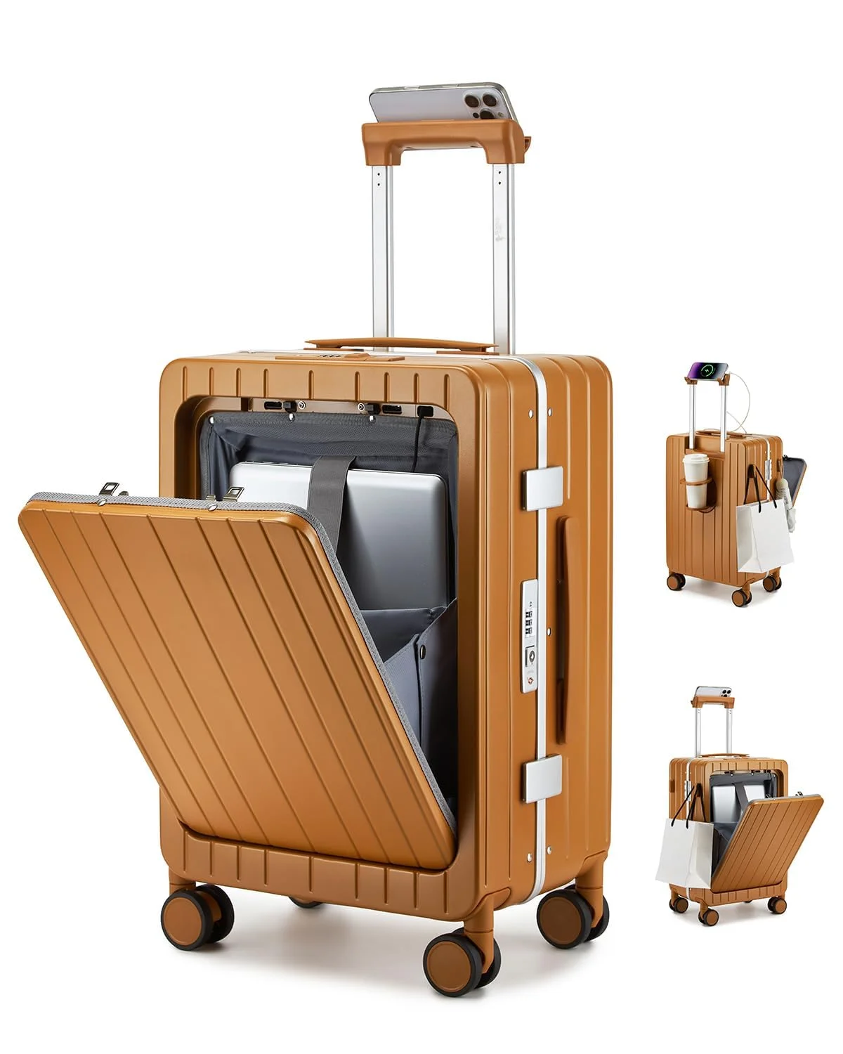 Sea choice Handgepäck mit Laptopfach für 15,6" Reisekoffer aus PC mit USB-Anschluss Hartschalen Trolley Koffer, TSA Schloss leisen 360°-Rollen