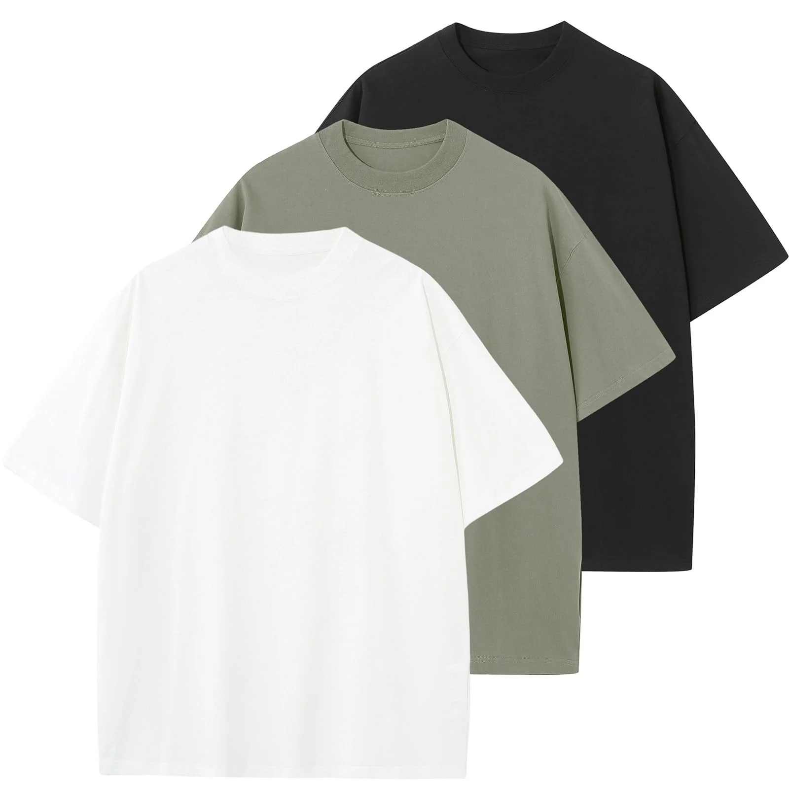 HOUZONIY Herren Oversize Basic T-Shirt, Einfarbig T Shirt Für Herren, Weich & Bequem Sommer Männer Kurzarm Rundhals Set