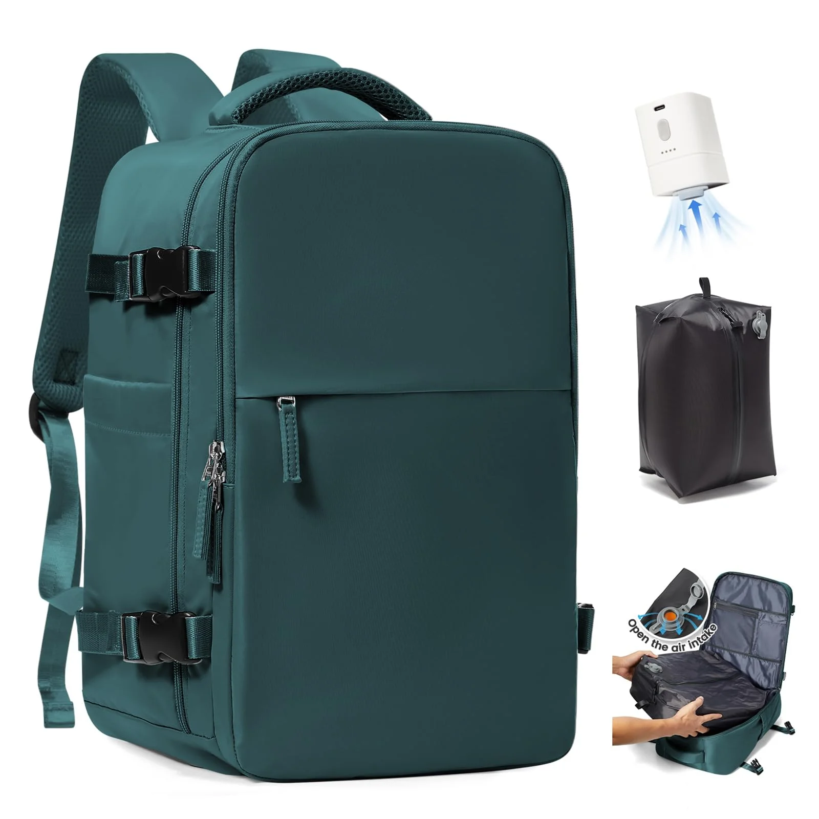 SZLX Vakuum Rucksack Ryanair Handgepäck 40x30x20 Wizzair Reiserucksack Flugzeug für Damen Herren, Laptop Rucksack 14 Zoll Wasserdicht Untersitz Kofferrucksack mit Schuhfach,Vakuum Koffer mit Pumpe