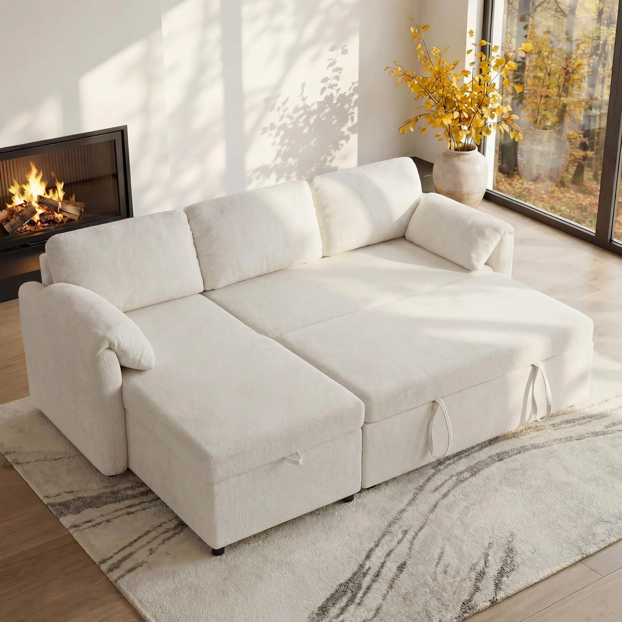 Kingfun 203cm Ecksofa mit Schlaffunktion & Bettkasten, 3-Sitzer ausziehbares L-Form Schlafsofa mit USB & Stauraum, Kleines Schlafcouch Sofa Bett für Wohnung und Wohnzimmer