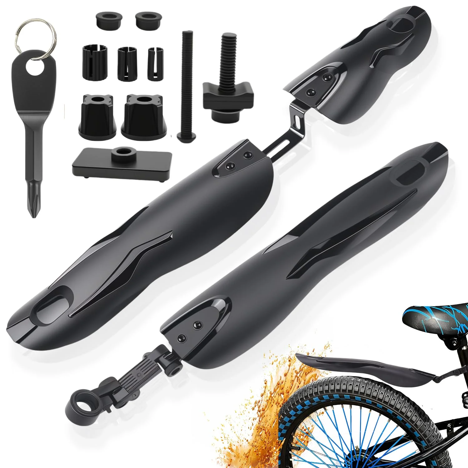 YUJUVI Fahrrad Schutzblech Kinder Fahrrad Schutzbleche Set für 14-18 Zoll | Kinder Fahrrad Schutzblech Vorne und Hinten Schutzblech Mud Guard Lässt Sich Schnell und Einfach Montieren