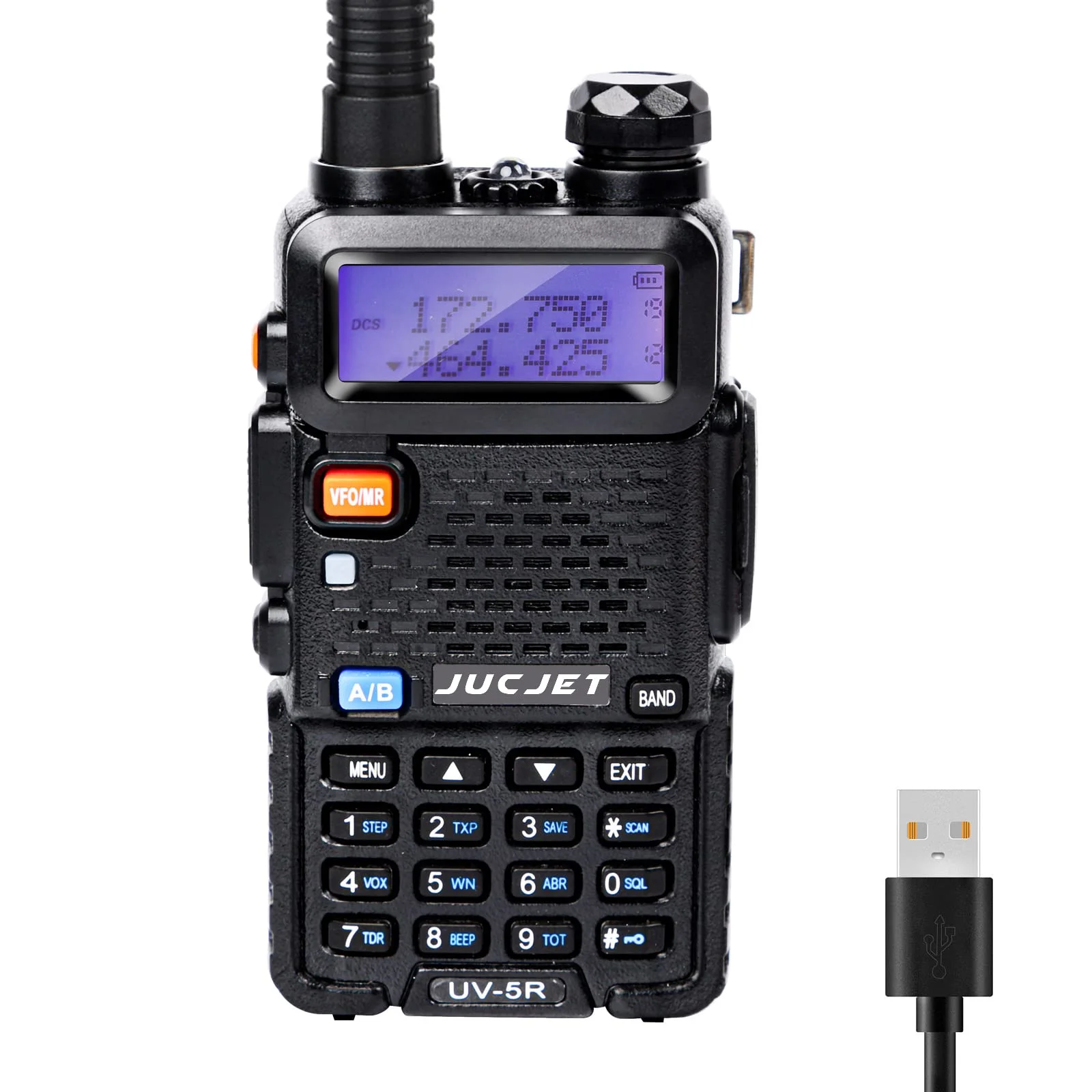 JUCJET 5R M Amateurfunk-Handgerät, verbessertes Funkgerät der 5R-Serie, kompatibel mit Einstellungen der UV-5R-Serie, 128 Kanäle, 5W/1W Leistung, VOX, LED-Taschenlampe, USB-Ladestation, 1er-Pack