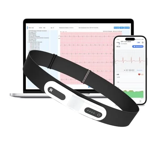 CheckMe ER1-LW 72 Stunden Langzeit-EKG Gerät mit AI-Analyse | EKG Gerät für Zuhause, EKG-Ereignismarker-Funktion, App & PC-Software, Kompatibel mit Allgemeine Elektrodenpads