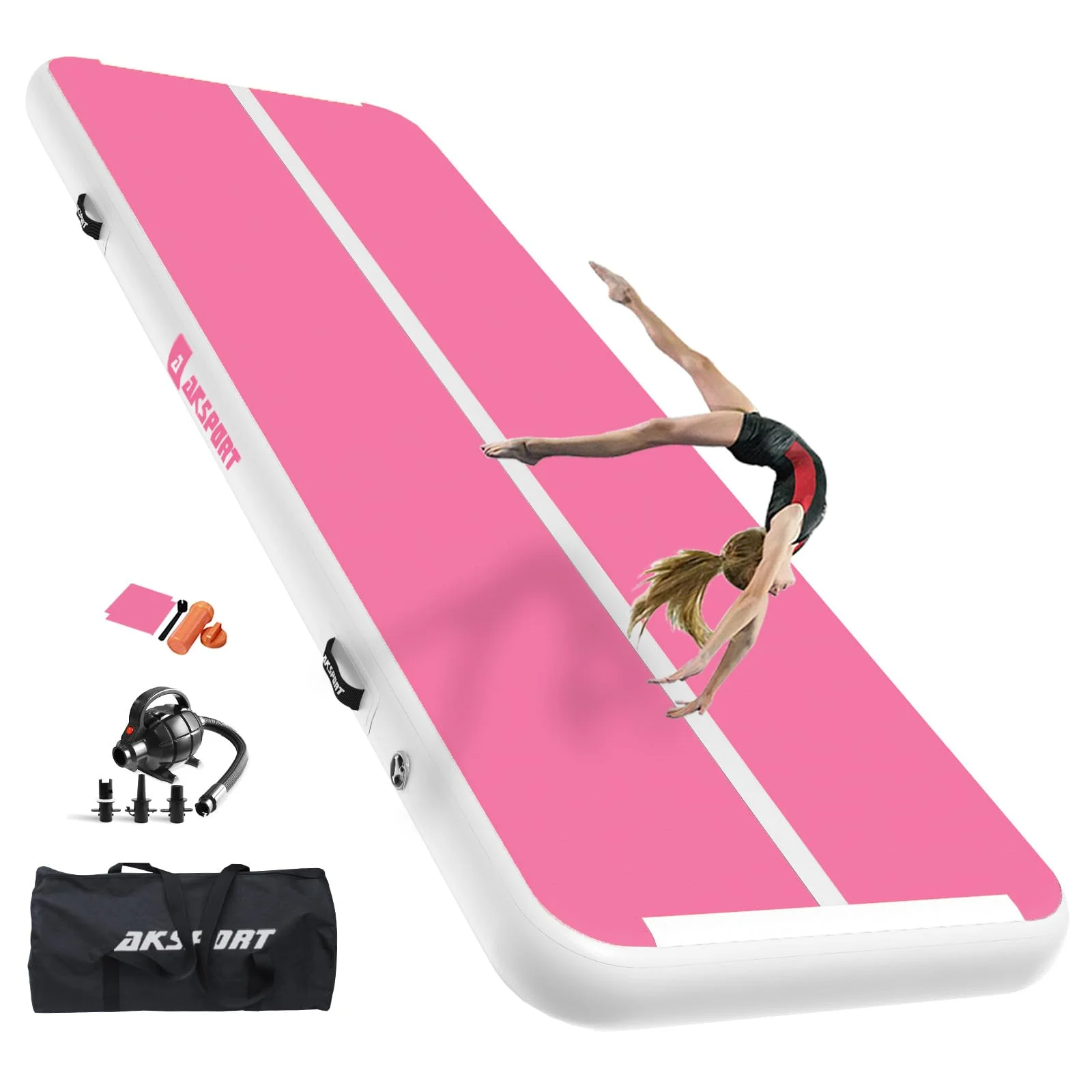 AKSPORT Air Matte Track Tumbling Matte,3/4/5/6m Aufblasbar Gymnastikmatte Turnmatte Tumbling Matten 10/20cm hoch mit Luftpumpe für Zuhause/Taumel/Turnhalle/Ausbildung/Cheerleading