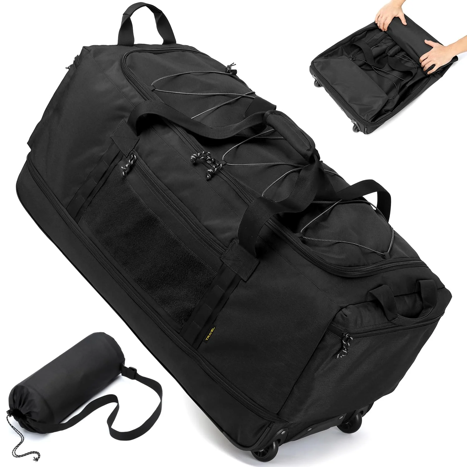 Laripwit Faltbare Reisetasche mit Rollen Groß XXL 130-170L Erweiterbare Wochenend Handgepäck Tasche mit Rädern Herren Damen Rolltasche mit Extra Volumen für Camping Urlaub 36''/90cm, Schwarz
