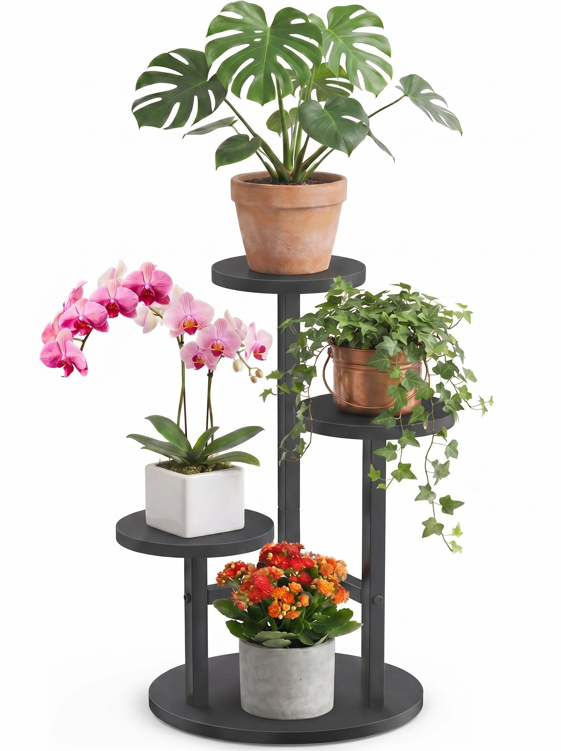FRONDENT Pflanzenständer, 3 Etagen Blumenständer Innen, Blumenhocker Ecke, Blumentopfständer Metall, Pflanzenregal für Zimmerecke Balkon Terrasse Garten (Nur Pflanzenständer)