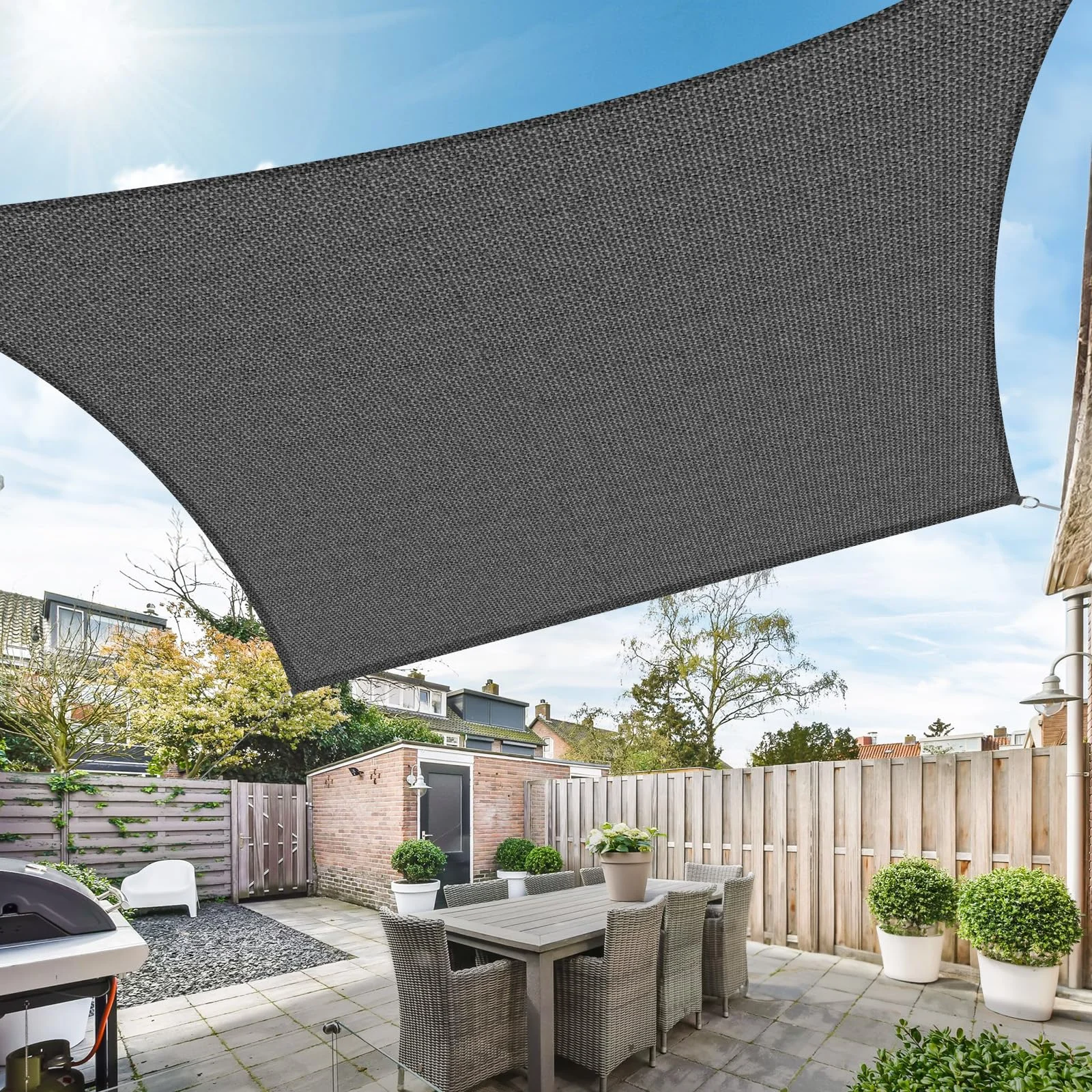 Duerer Sonnensegel 3.6x4.8m Rechteckig Sonnenschutz Garten Balkon und Terrasse, 95% UV Schutz, 185g/m² hoch Dichte Gewebe wasserdurchlässig für Patio, Pergola, Hinterhofa, Außenbereich-Anthrazit Farbe