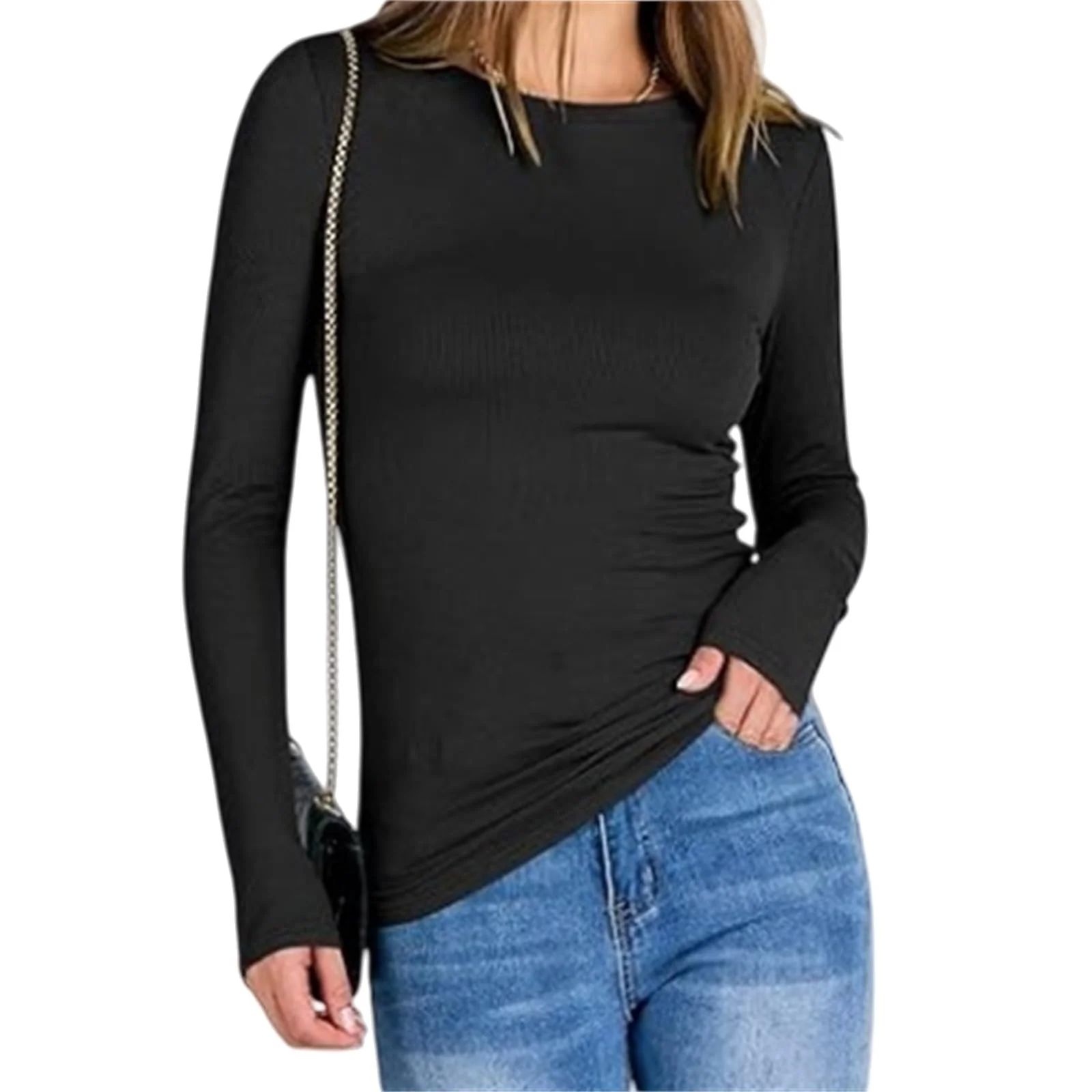 OYIGELZ Langarmshirt Damen Blusen Herbstmode gerippte Basic Tops Winterkleidung Streetwear