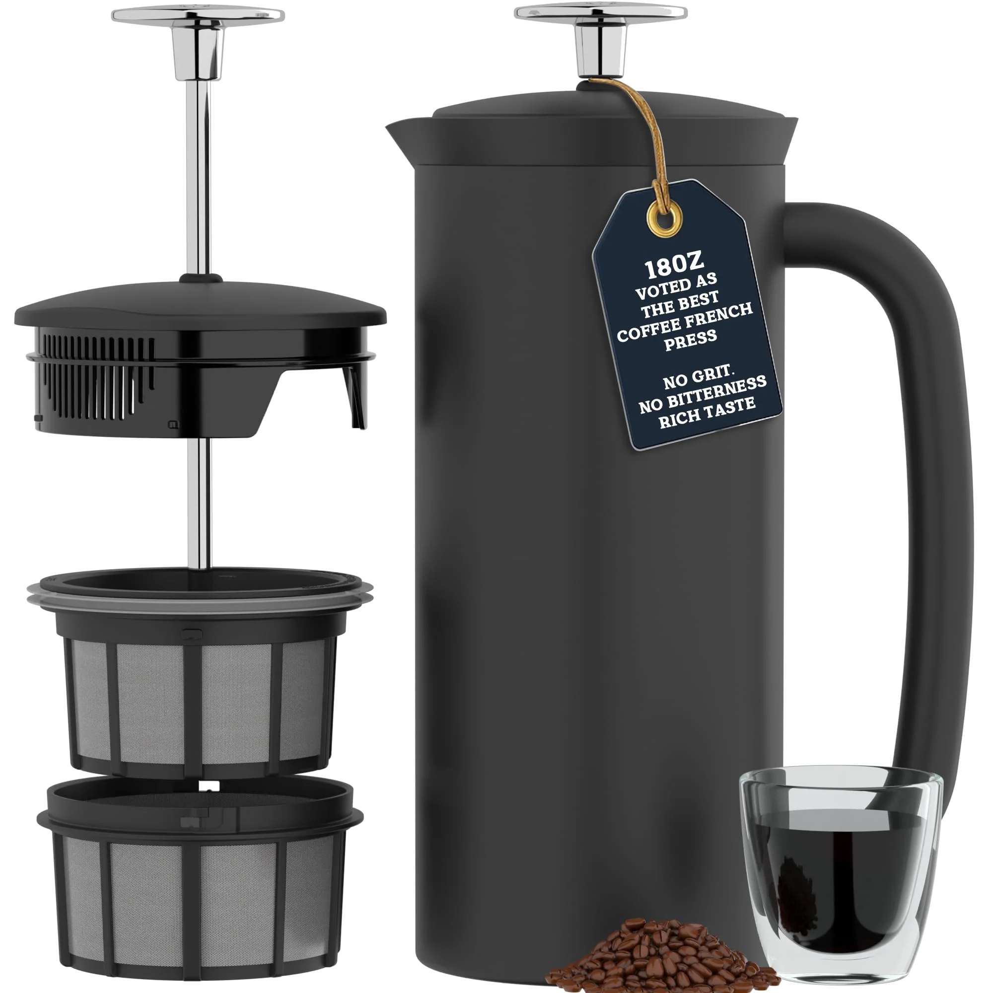 ESPRO P7 French Press, doppelwandig isoliert, Edelstahl, 530 ml, Schwarz | Doppel-Mikrofilter fuer grießfreien Kaffee. Doppelwandig isoliert, haelt Getraenke lange heiss.