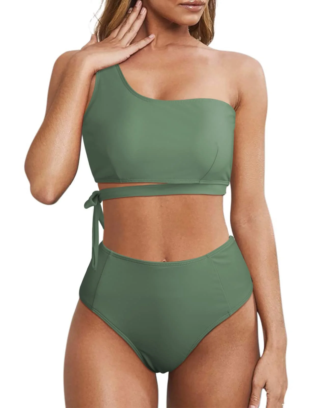 Wantonfy Damen Bikini Sets Schwimmanzug Badeanzug Bademode Swimsuit | EIN Schulter, High Waist, Push up, Zweiteiliger, Sommer, Pools, Strandpartys, Schwimmen, Surfen, Strand, Urlaub