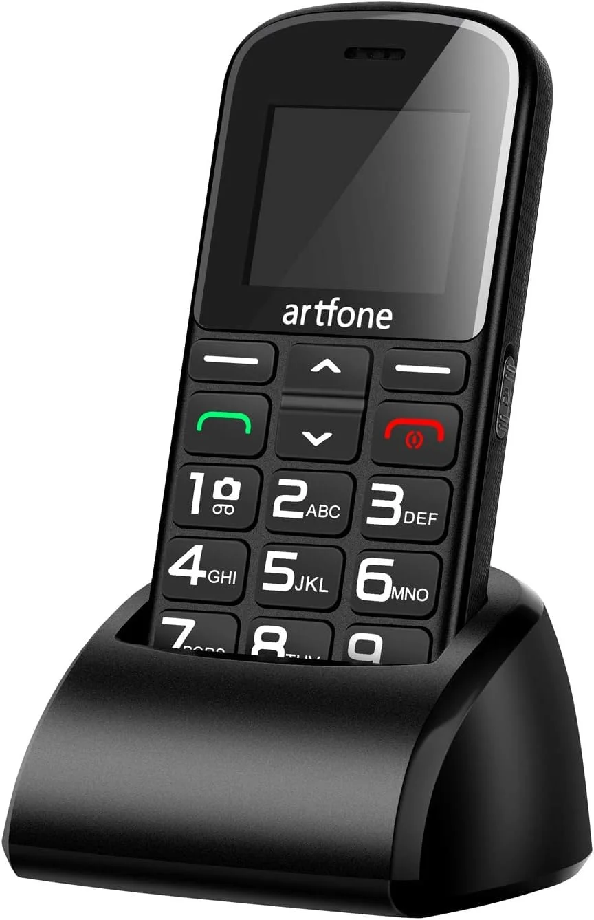 artfone CS182 Seniorenhandy ohne Vertrag丨Mobiltelefon mit großen Tasten丨GSM Dual SIM Rentner Handy丨Ladestation丨SOS Notruftaste丨1,8 Zoll Farbdisplay丨FM丨Lange Standby-Zeit丨Großtastenhandy - Schwarz