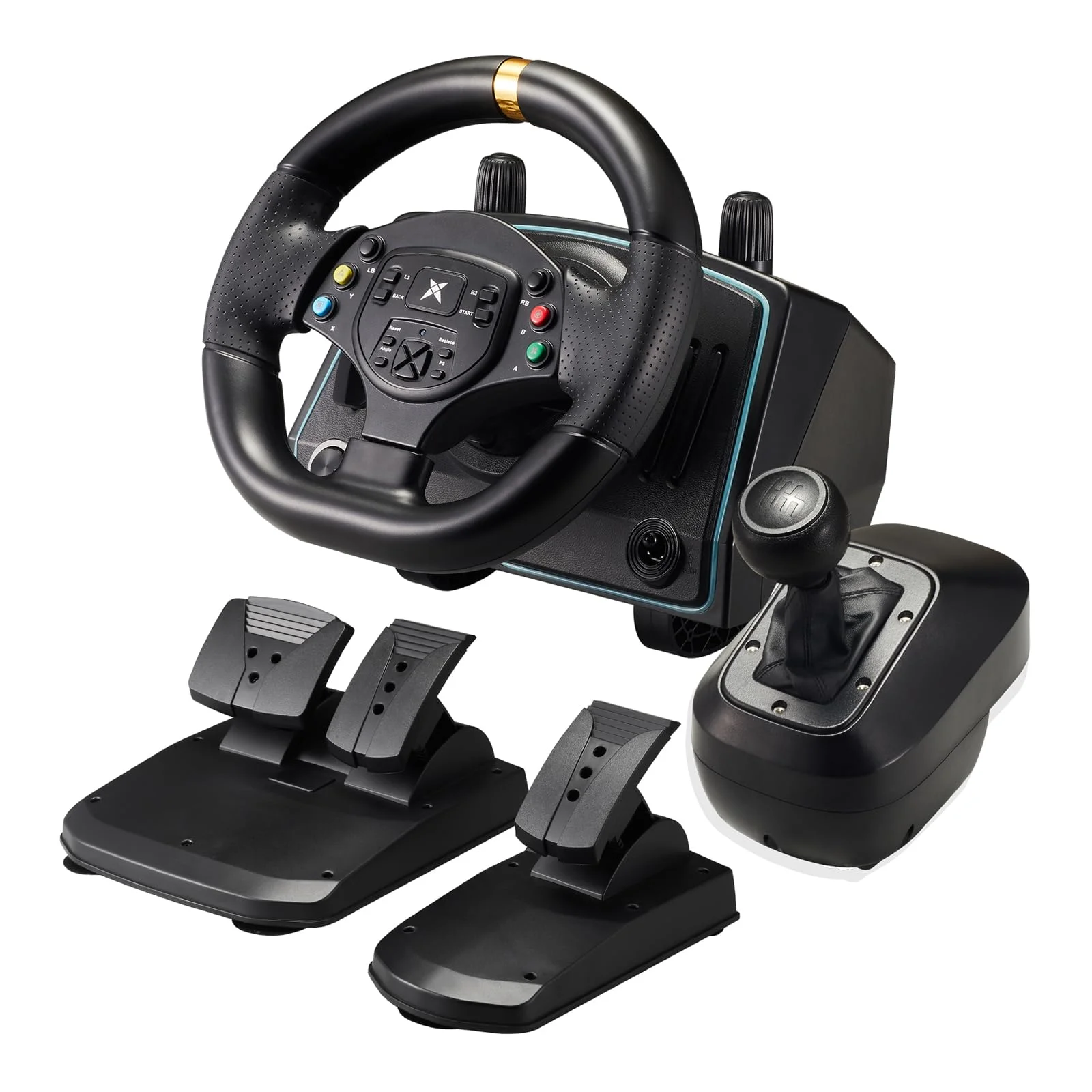 NBCP P808A Rennlenkrad mit Pedalen und 6+Gang Schalthebel, 1080° Hall-Effekt Lenkung, Vibrations-Feedback, Kompatibel mit PC/Laptop für Rennspiele wie WRC 7, Wreckfest 2, DIRT 5