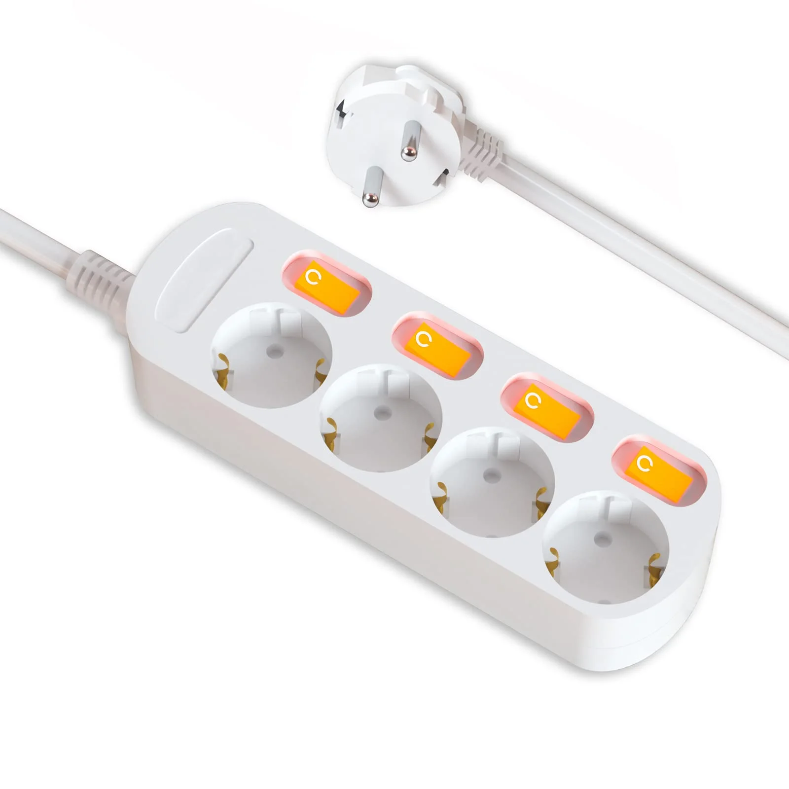 EVOELEC 4 Fach-Steckdose Sinzeln Schaltbar Steckdosenleiste mit Überstromschutz 16A 250V (1.5M, Hause)