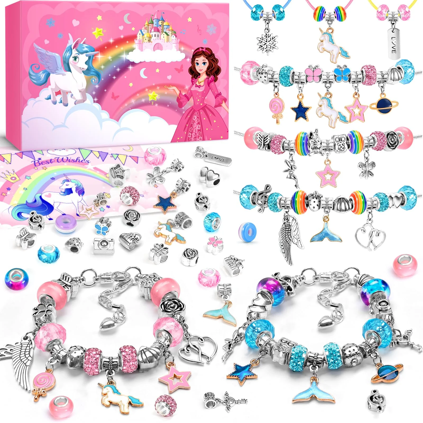 INOMO Einhorn Geschenke für Mädchen, Bastelset Kinder 6-12Jahre | Geschenke zur Einschulung Mädchen, Armbänder Selber Machen, DIY Schmuck Basteln, Kreativ Spielzeug, Weihnachtsgeschenke