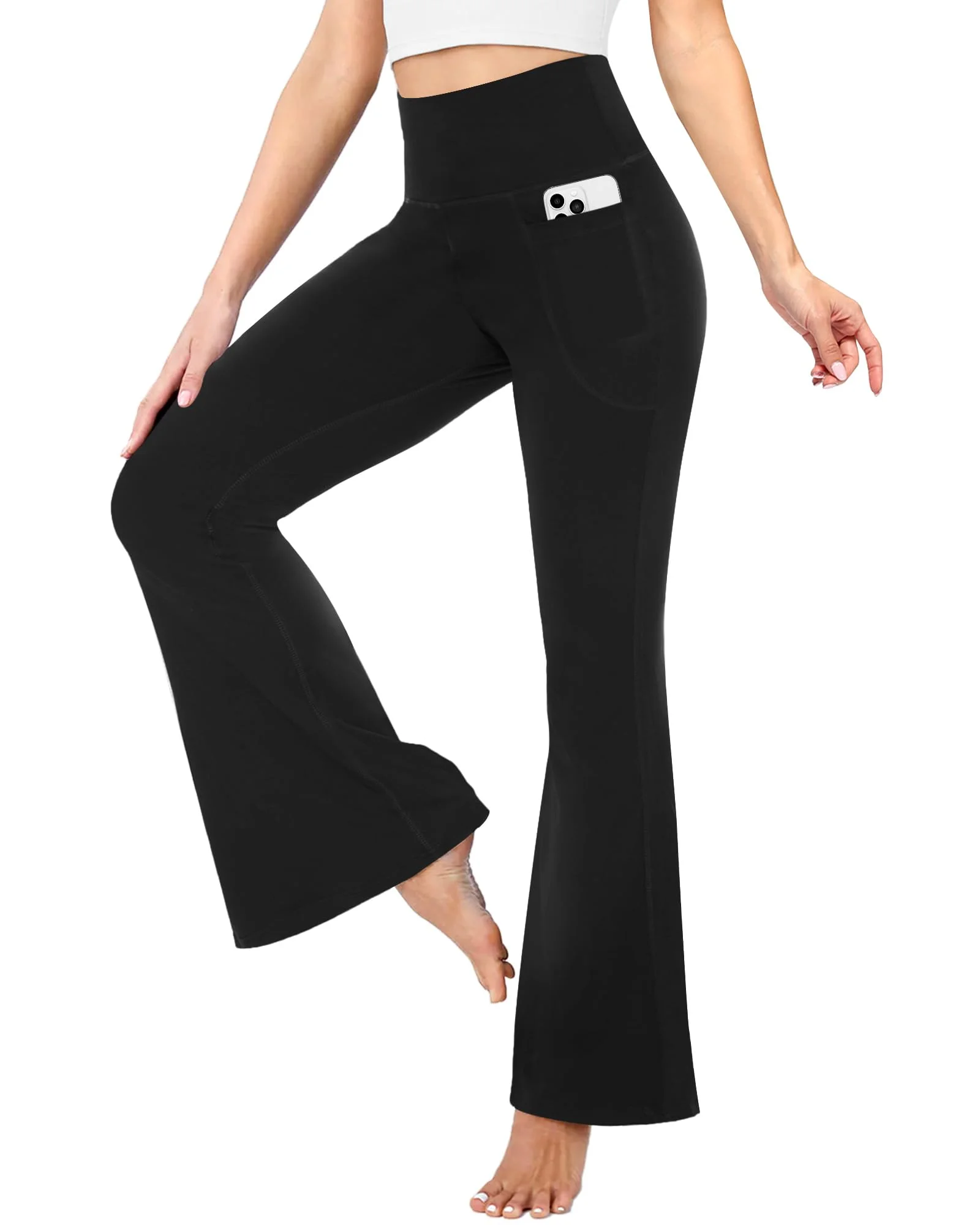 TNNZEET Yogahose Damen High Waist mit Taschen Schlaghose für Yoga | Blickdicht Flared Leggings Elastische Bootcut Sporthose Freizeit Jogginghose Weite Jazzpants für Alltag