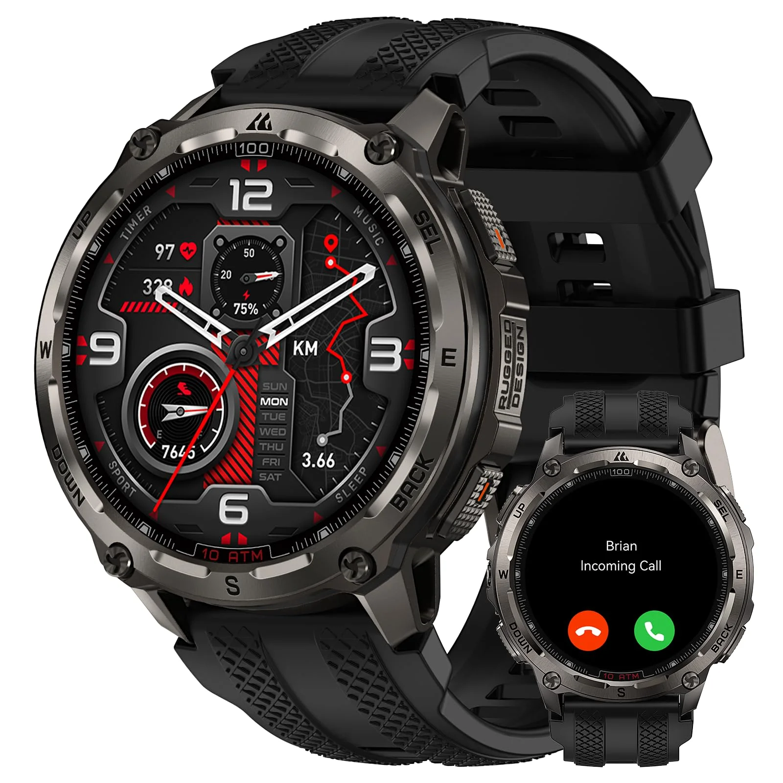 KOSPET Tank T4 GPS Smartwatch Herren, Voll Edelstahl, Offline-Karten | Robuste Militär Watch, 1,43" AMOLED, 10ATM Wasserdicht (45 m Tauchen), 180+ Sportmodi, 24/7 Herzfrequenz/Schlafmonitor
