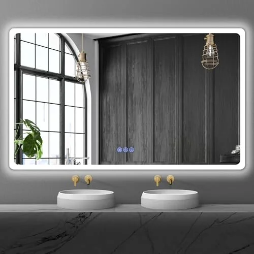baklon Badspiegel mit Beleuchtung 150x70cm, Badezimmerspiegel Wandspiegel und Touch-Schalter, IP65-Led-Spiegel-Bad mit Speicherfunktion, 3 Farbtemperatur,Horizontal/Vertikal, HD Hartglas