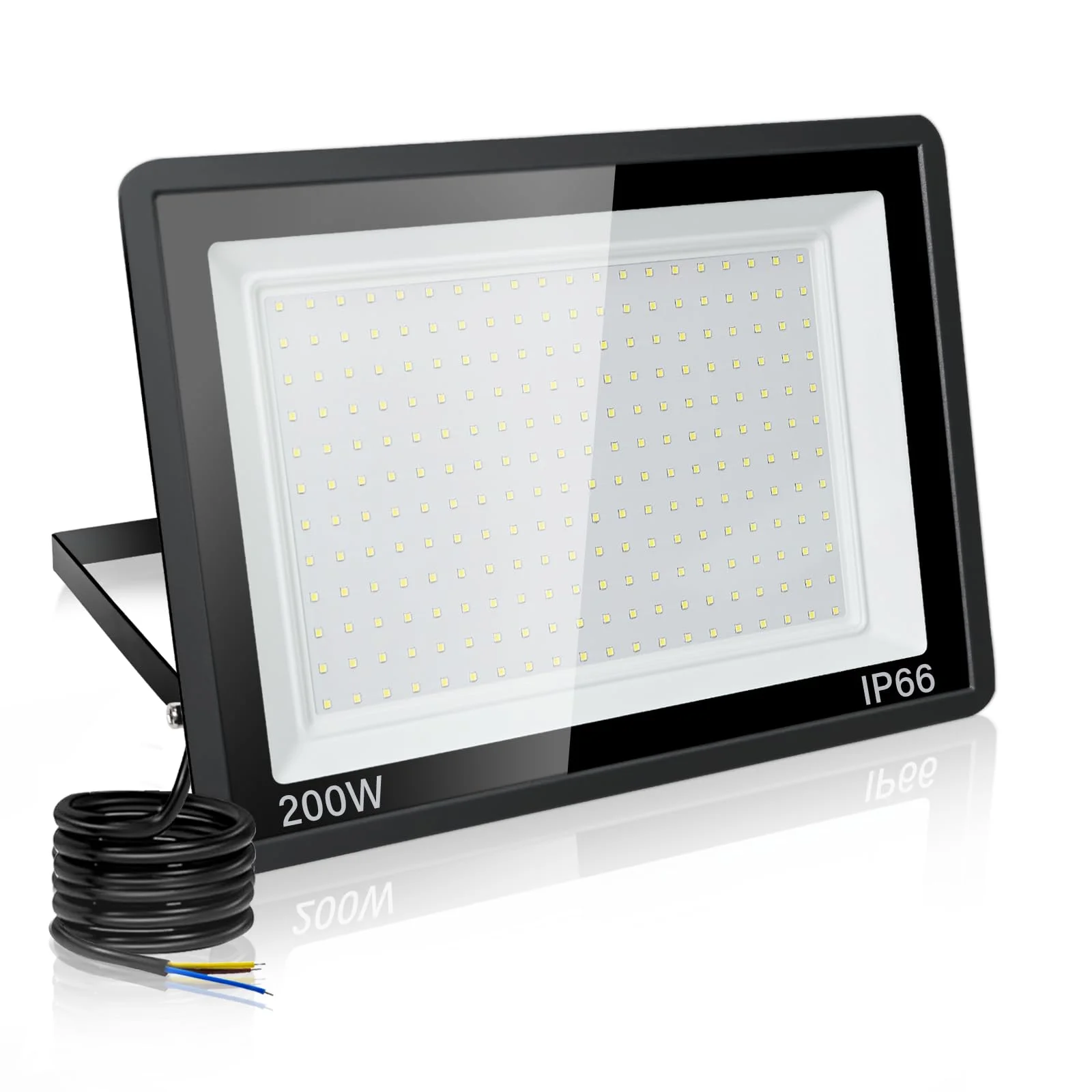 Jefedana 200W LED Außenstrahler, 20000LM 6500K IP66, 1 Stück | 20000LM hell, 6500K Kaltweiß, IP66 wasserdicht, Alu-Gehäuse, 50000h, 80% sparend, für Garten/Garage/Hotel/Sportplatz