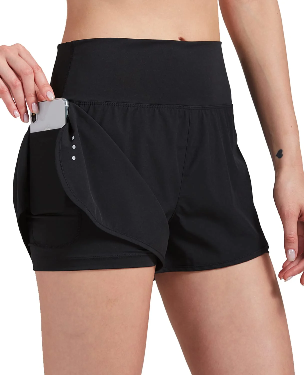VIGVAN 2 in 1 Laufhose Damen Sport Shorts Sommer Kurze Hose Schnelltrocknend Fitness Yoga Shorts Gym Jogging Training Sporthose für Damen mit Taschen
