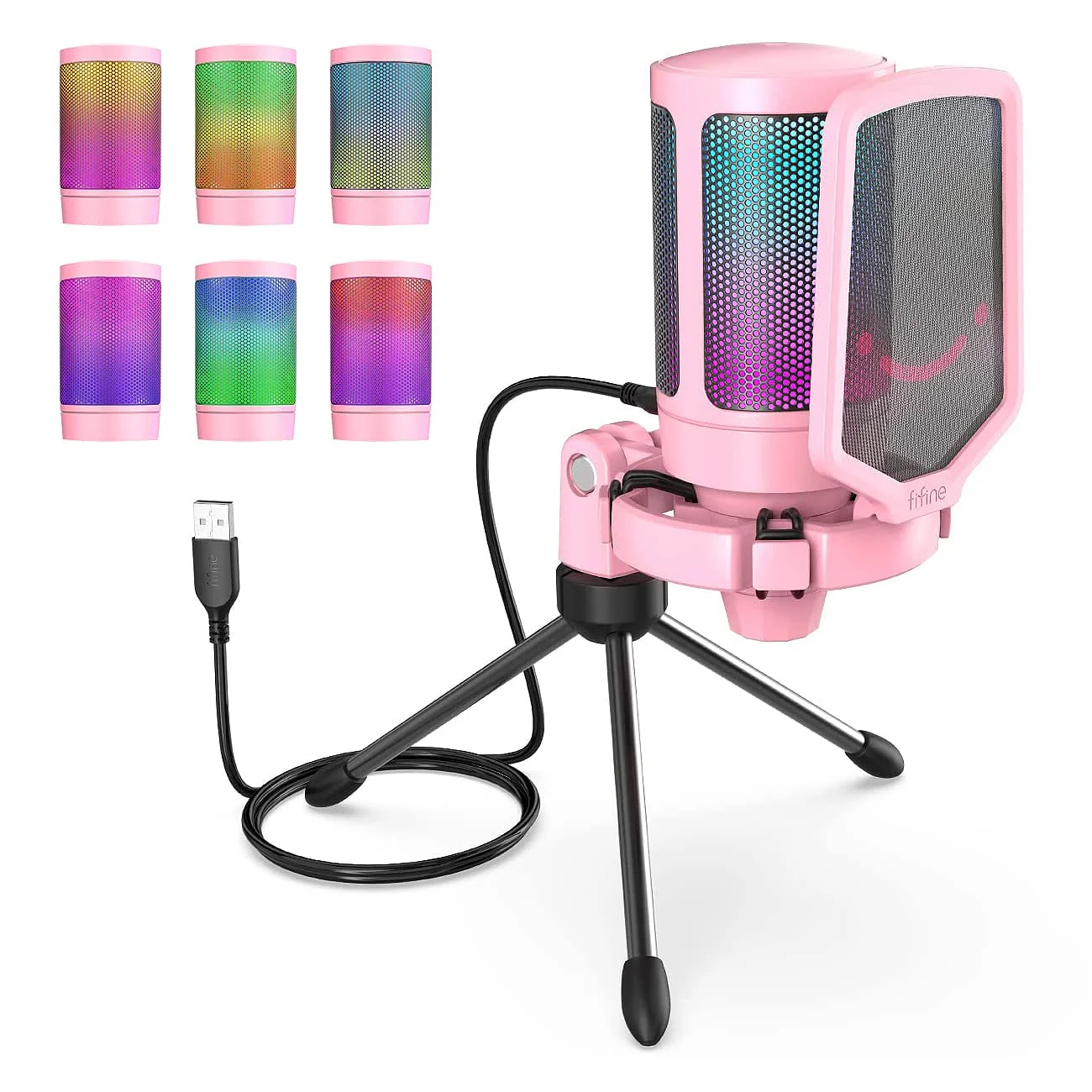 FIFINE Gaming Mikrofon PC, USB Microphone für PS4 PS5 Mac, mit Mikrofon Ständer, Stummschalttaste, Popfilter, Shock Mount, für Streaming Podcast Studio