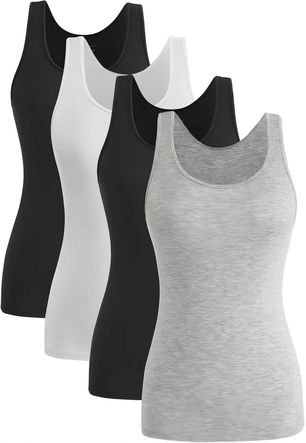 Knuffnee Damen Stretch Unterhemd Basic Tank Tops Workout Unterhemden Tops 4er Pack