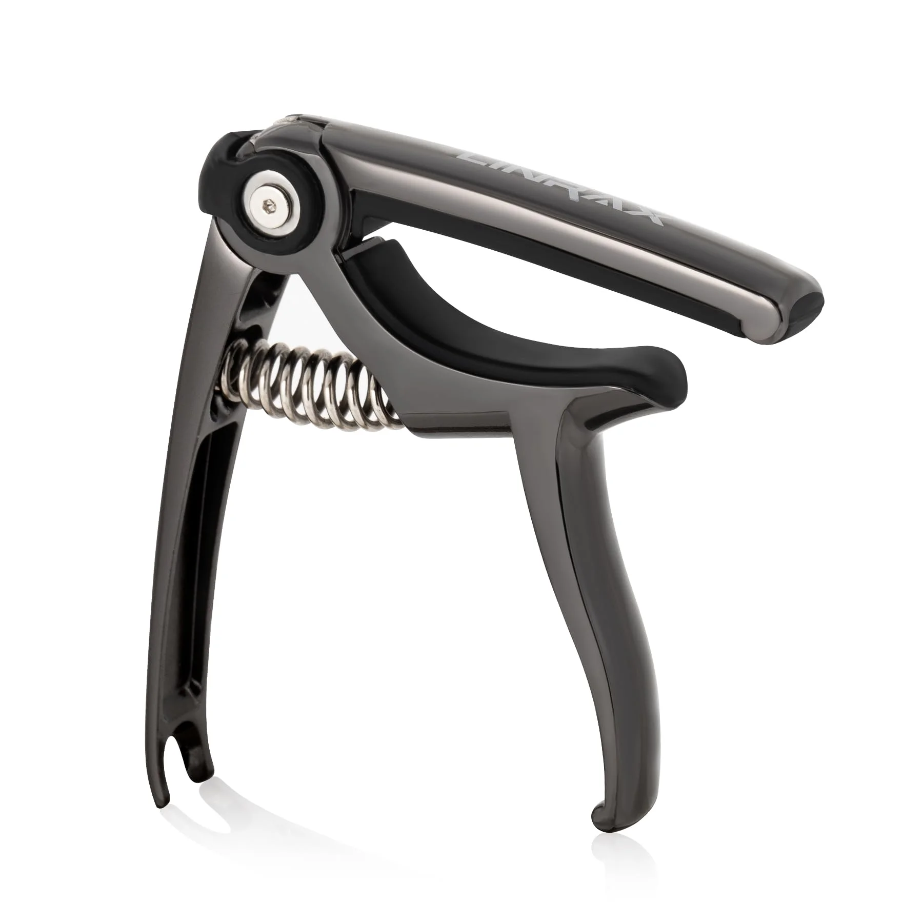 Linrax C4 Kapodaster, 4-in-1 Gitarre Capo mit Plektren Halter Steg Pin Abzieher Saitenschneider, Universal Kapo für Akustikgitarre E-Gitarre, Bass Ukulele Banjo Mandoline, Capodaster, Schwarz Chrom
