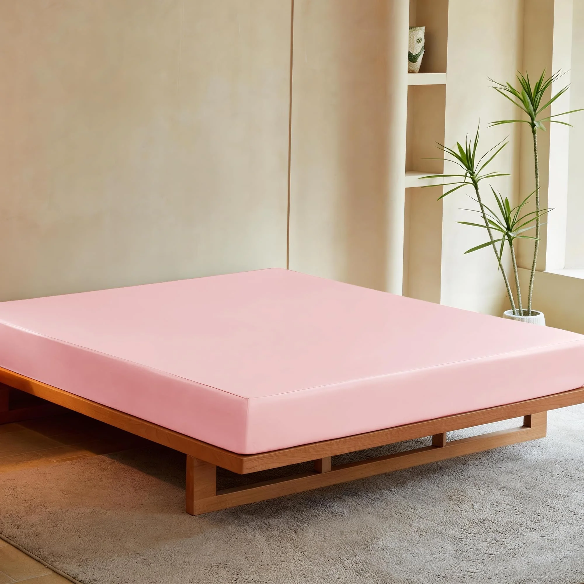 THXSILK Seiden Spannbettlaken 200x200 cm Rosa, 15% Maulbeerseide und 85% Modal mit Rundumgummi, Oeko-Tex Zertifiziert, Kühlend Hypoallergen, Matratzenhöhe bis 30 cm