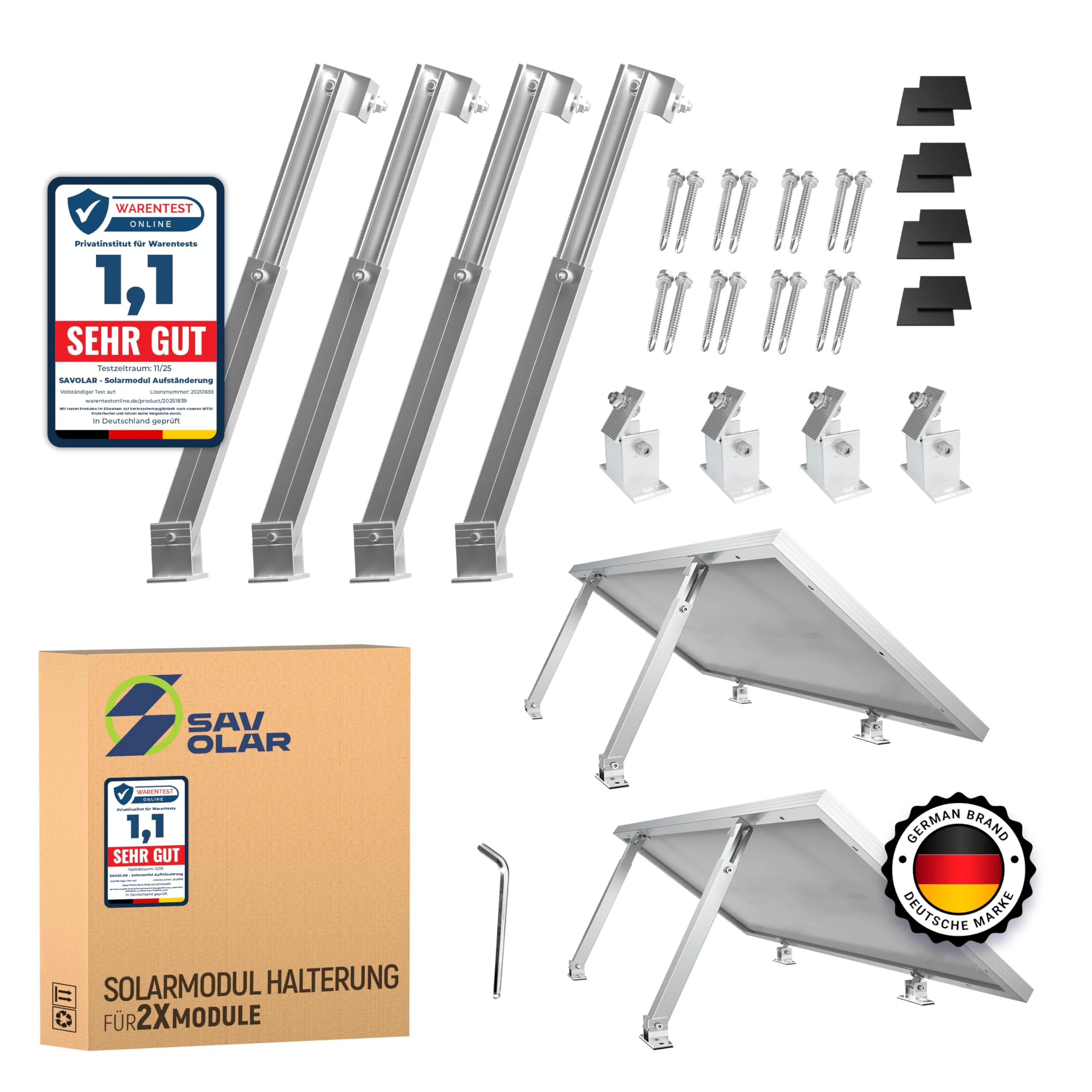 2 Sets SAVOLAR Solarmodul Halterung Balkonkraftwerk Flachdach (15-60°) Winkel Einstellbar, 50-100cm Verstellbar, Balkonkraftwerk Halterung Flachdach Ziegeldach und Wand, Solarpanel Halterung flachdach
