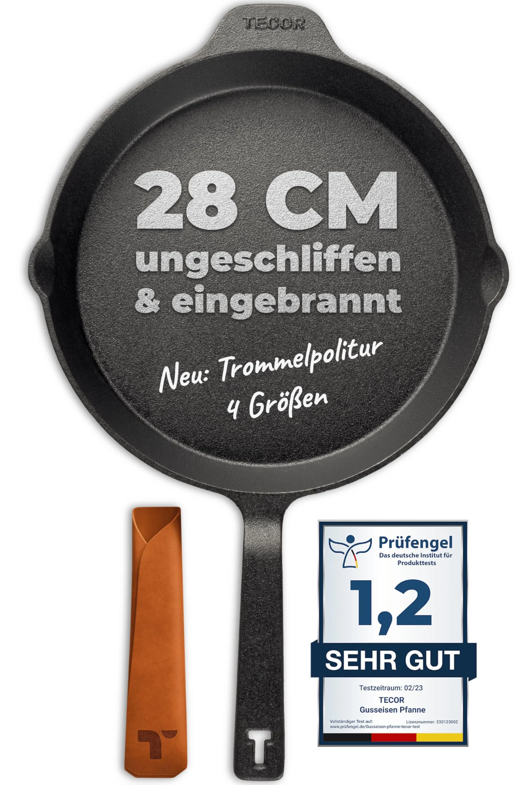 TECOR Gusseisenpfanne Induktion 28 cm ungeschliffen, universell, natürlich | Langlebige Pfanne Gusseisen Induktion - Antihaft Gusspfanne induktion 28 cm einfach top Qualität - Cast iron pan induction