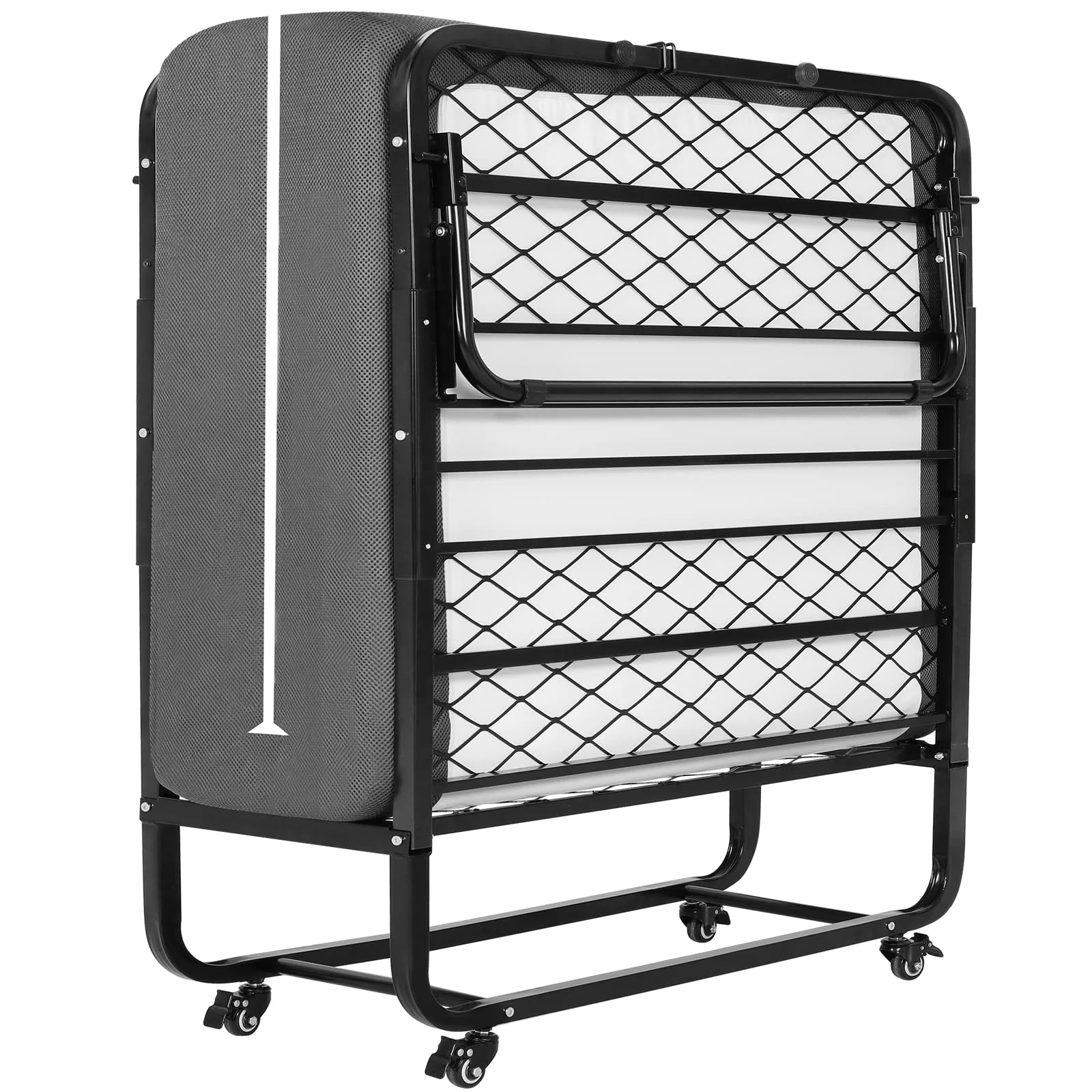 DICTAC Klappbett 90x200 cm Erwachsene Gästebett Klappbar mit ca.13CM Dicke Gedächtnisschaum Matratze Faltbare Metallbett stabil Mit Rollen leicht zu tragen und Zusammenzubauen bis 200kg belastbar