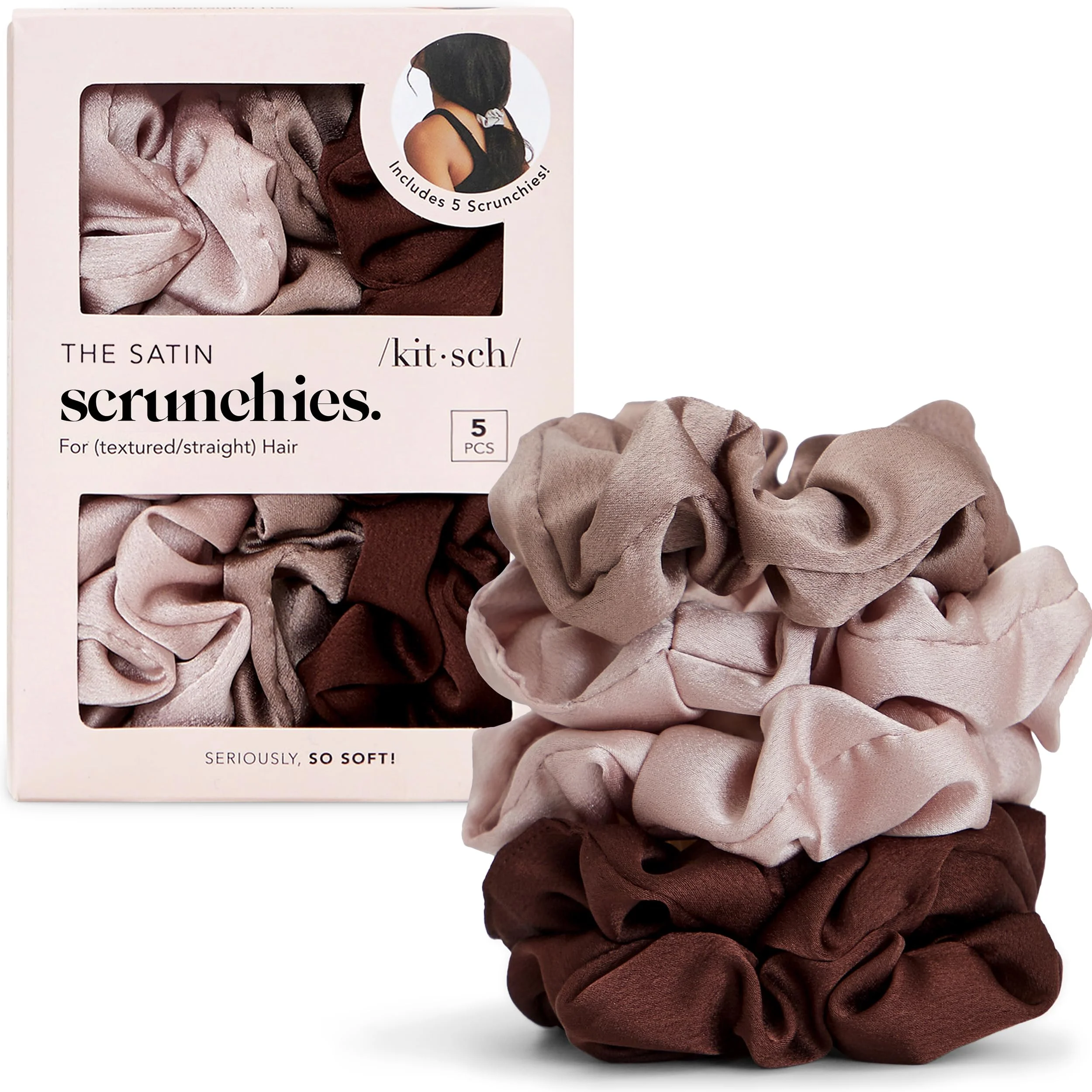 Kitsch Satin Haargummis Damen, Weicher als Seide - Cameo, 5 Stück | Scrunchies für Mädchen, Satin-Haargummis für Frauen, Seidenhaargummis, Haarschmuck, Ideale Geschenke für Damen