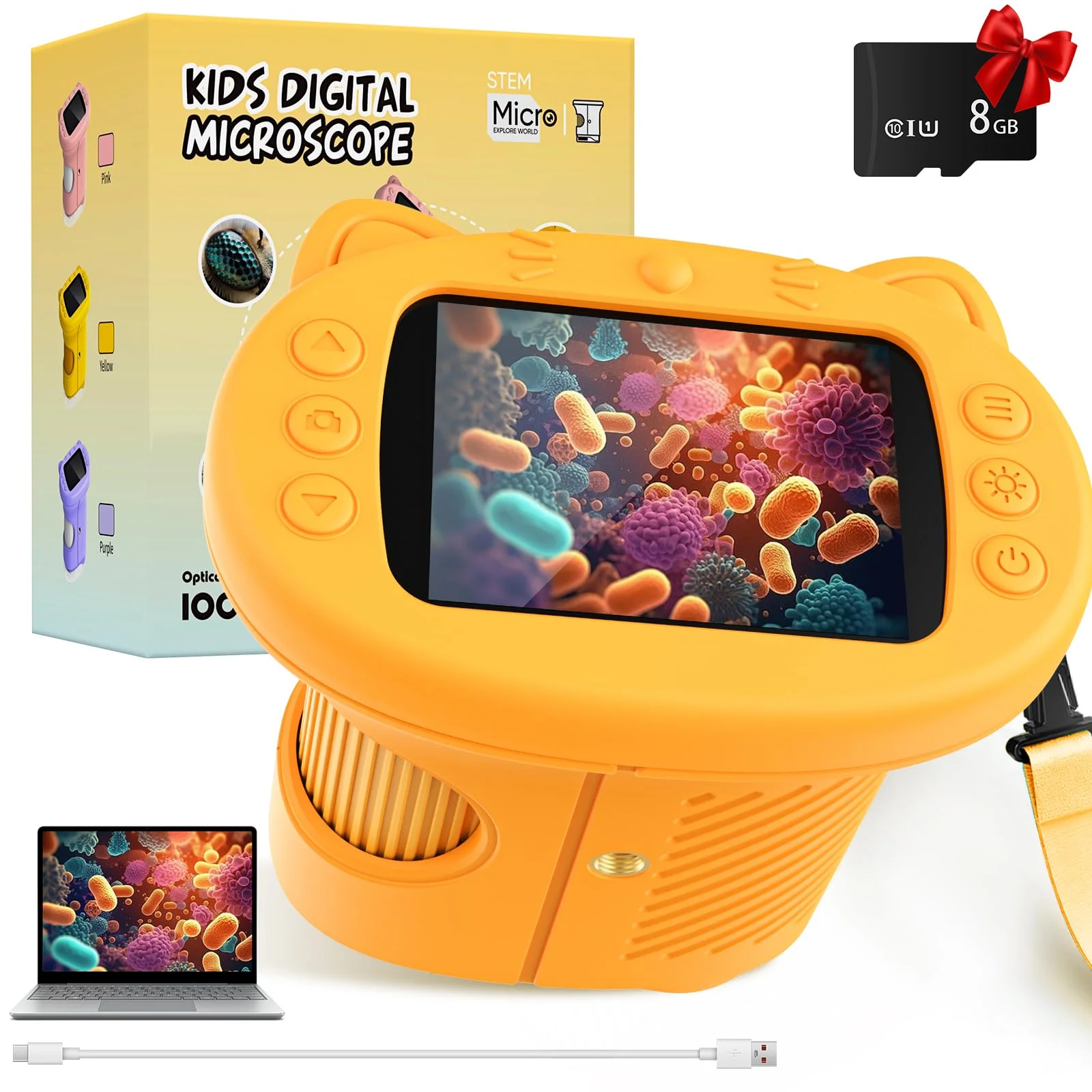 1000X Digitales Mikroskop für Kinder Lupe, Geschenk Junge 3-12 Jahre | 8GB Karte, inkl Fotofunktion, 2.4" Bildschirm Taschenmikroskop, Handy Digital Microscope, Kindermikroskop Spielzeug
