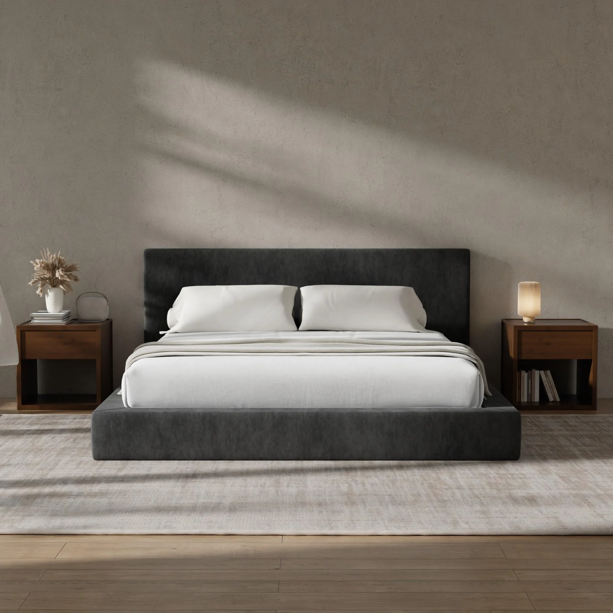 RECCI Cloud Polsterbett mit gepolstertem Kopfteil, 5 cm weiche Schaumstoffpolsterung, doppelbett ohne Boxspring, leises Bettgestell im Schlafzimmer, familienbett (Schwarz)