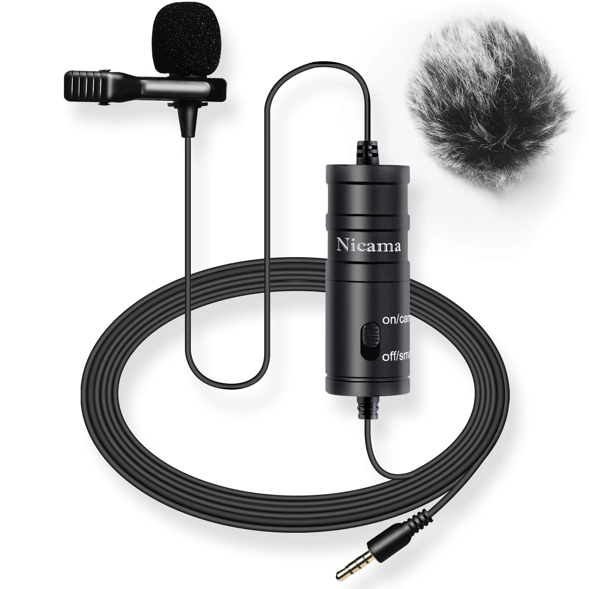 Nicama LVM1 Lavalier Mikrofon mit 1 Windschutzscheibe, Kondensator Freisprech Ansteck Revers Mikrofon für iPhone Smartphones Canon Nikon DSLR Camcord