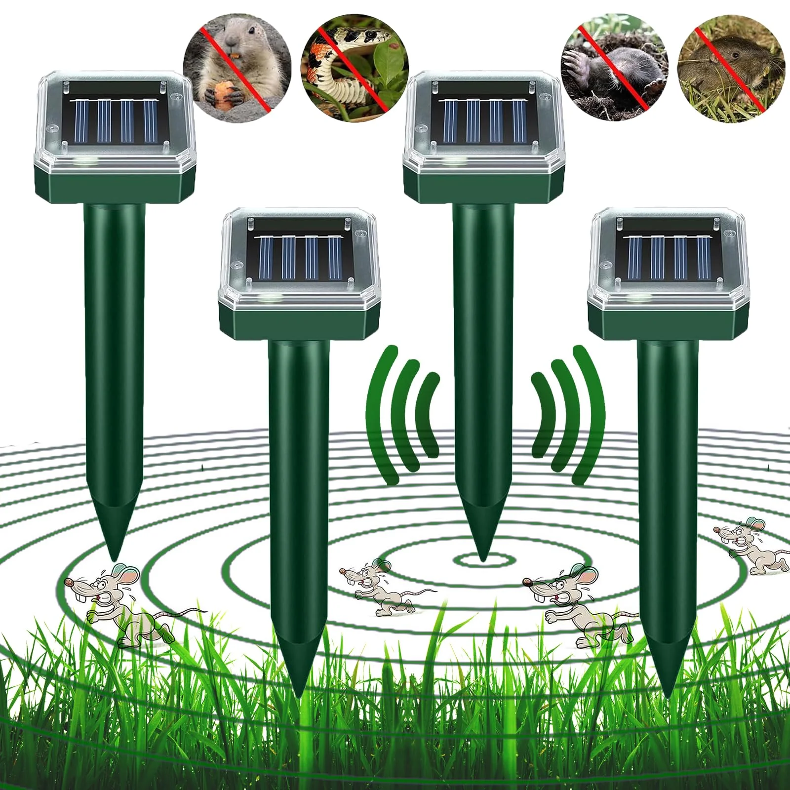Ultraschall Maulwurfvertreiber für Mäuse, Maulwurfschreck für den Garten, Solar Maulwurfabwehr, Wühlmausvertreiber, Wühlmausschreck, 4 Stück