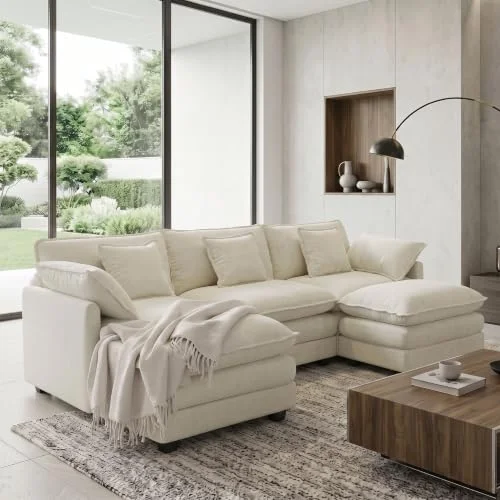 Urhanherry Ecksofa Cloud Sofa, Bequeme Couch Modulares Sofa Sektionssofa mit Dekokissen, Couch für Wohnzimmer, Chenille