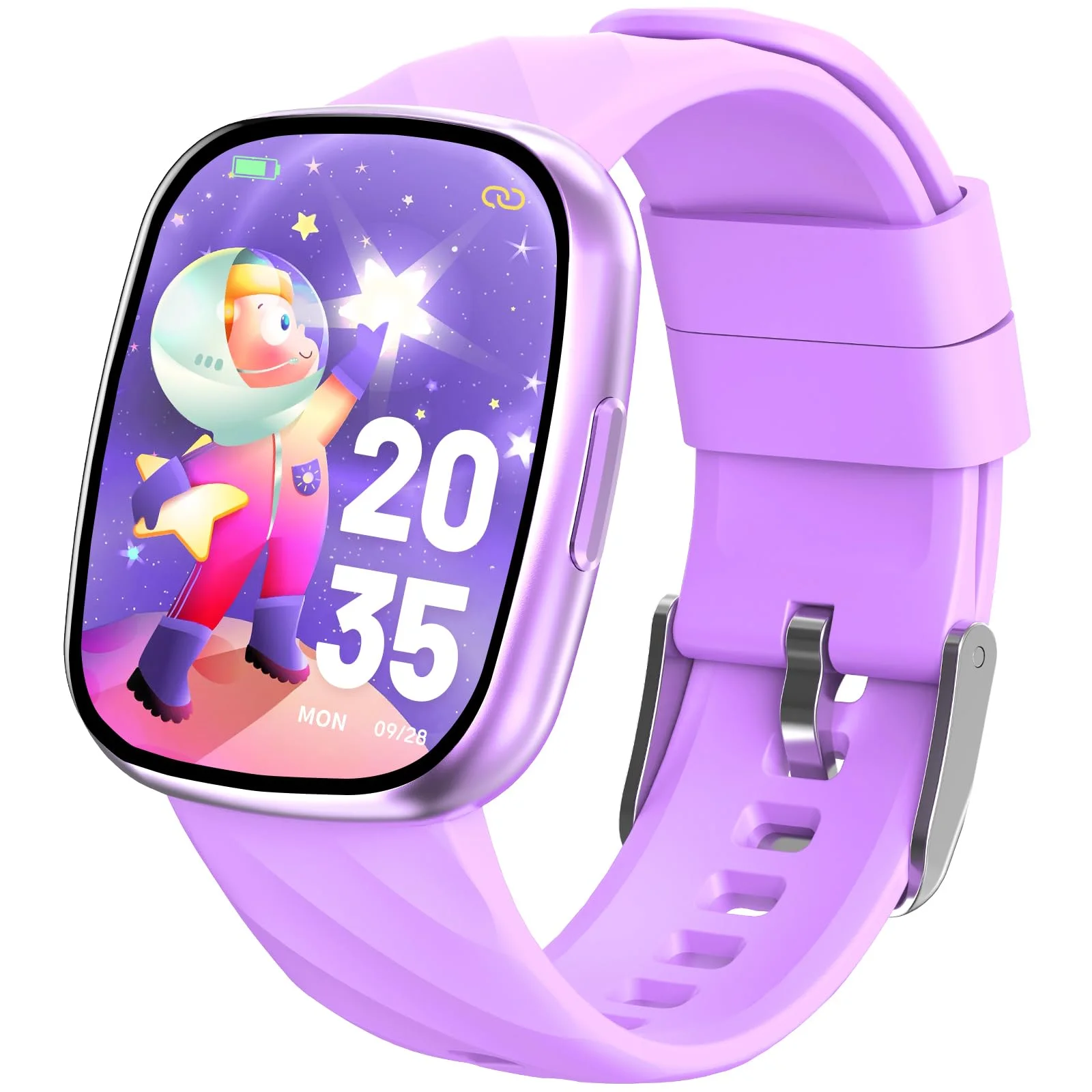 PTHTECHUS Smartwatch Kinder, Telefonuhr Sport Fitness für Kinder, IP68 Wasserdicht, 100+ Sportmodi, Benachrichtigungen Nachrichten, Fitness-Tracker für Jungen Mädchen (Violett)