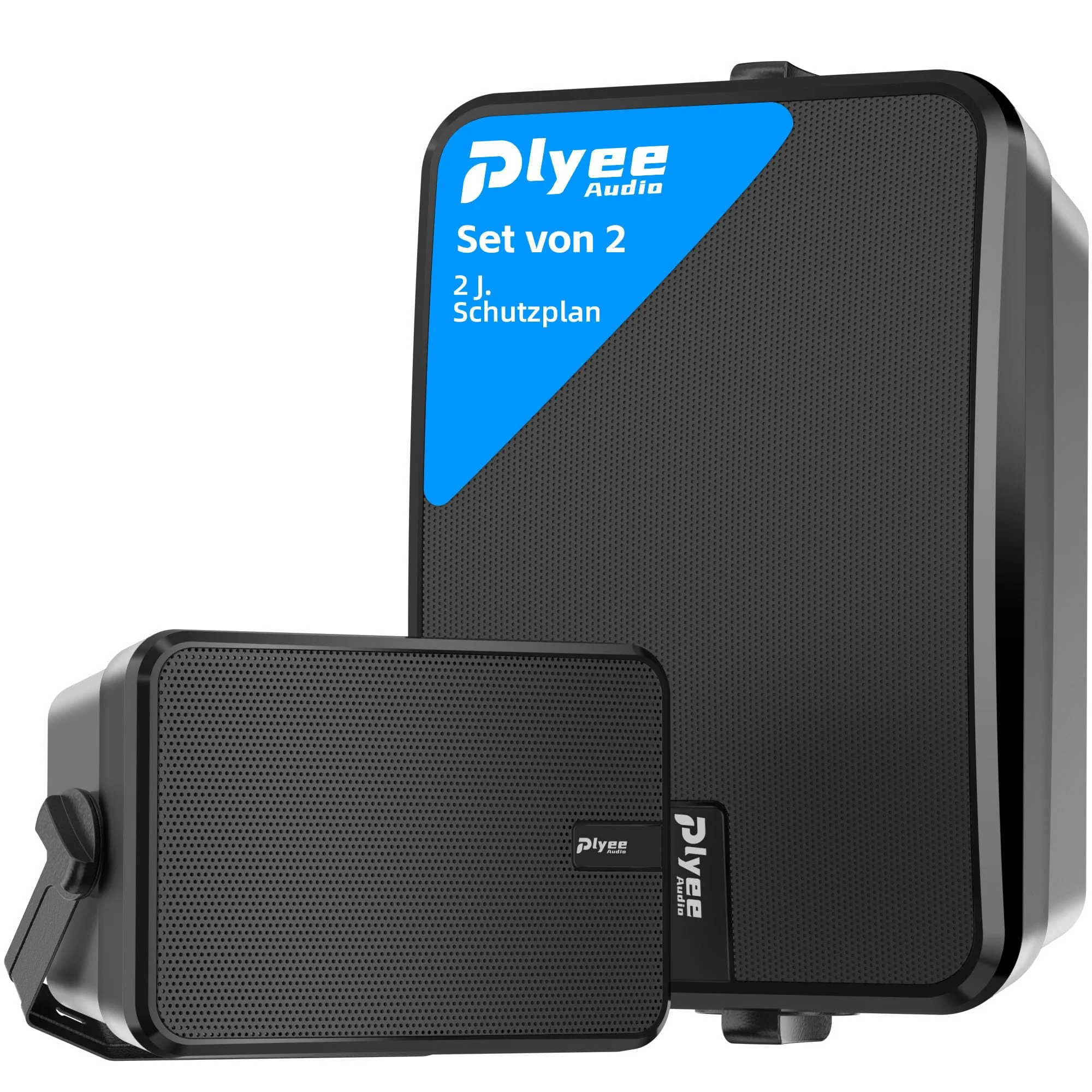 Plyee Audio Outdoor Bluetooth-Lautsprecher, Aktiv + Passiv Wandmontage-System, Integrierter Verstärker, AUX-Eingang für Terrasse, Veranda, Pool, Garage, 2er-Pack (MZ-660)