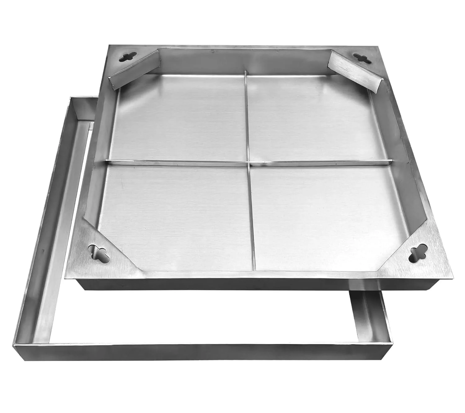 Natotela Schachtabdeckung Edelstahl V2A Lichte Weite: 400x400 mm | H: 60 mm | Auspflasterbar Befliesbar Schachtdeckel mit Rahmen | für Garten Terrasse Gehweg | Flächenbündig Robust Rostfrei A15