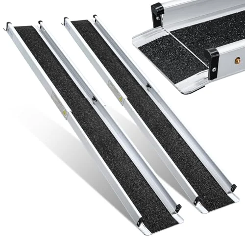 Monucep Rollstuhlrampe 2 Stück 105-183 cm Teleskoprampe aus Aluminium | Auffahrrampe für Rollstuhl bis 300 kg, mobil & rutschfest, klappbar mit Tragetasche für Treppen und Rollstuhlfahrer