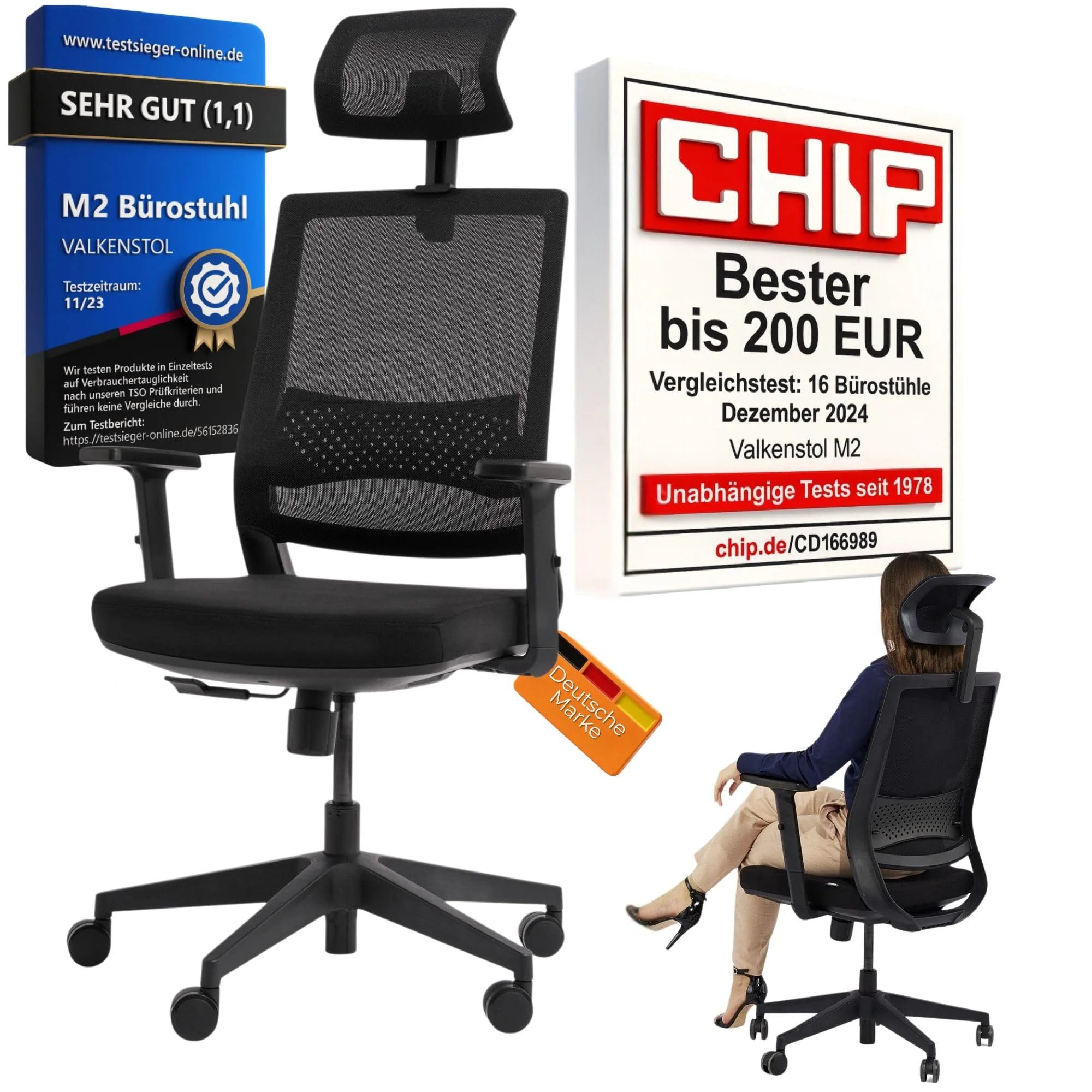 VALKENSTOL M2 Bürostuhl Ergonomisch TESTSIEGER - Büro & Home Office Chair | Bürostühle Individuell einstellbar - Maximale Bewegungsfreiheit - Rückenfreundlicher Schreibtischstuhl mit Lendenwirbelstütze