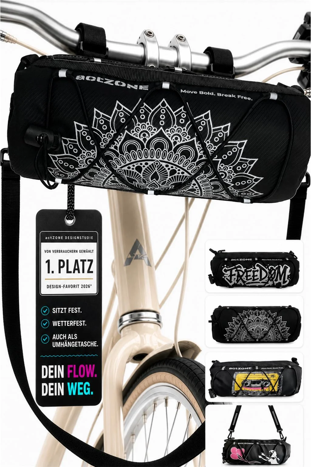 actZONE Fahrradtasche Lenker | Lenkertasche Klein Frauen | Mandala | Fahrradtasche Vorne | Gravel Bike Lenkertasche | Lenkertasche Fahrrad Damen | Fahrradtasche Für Lenker