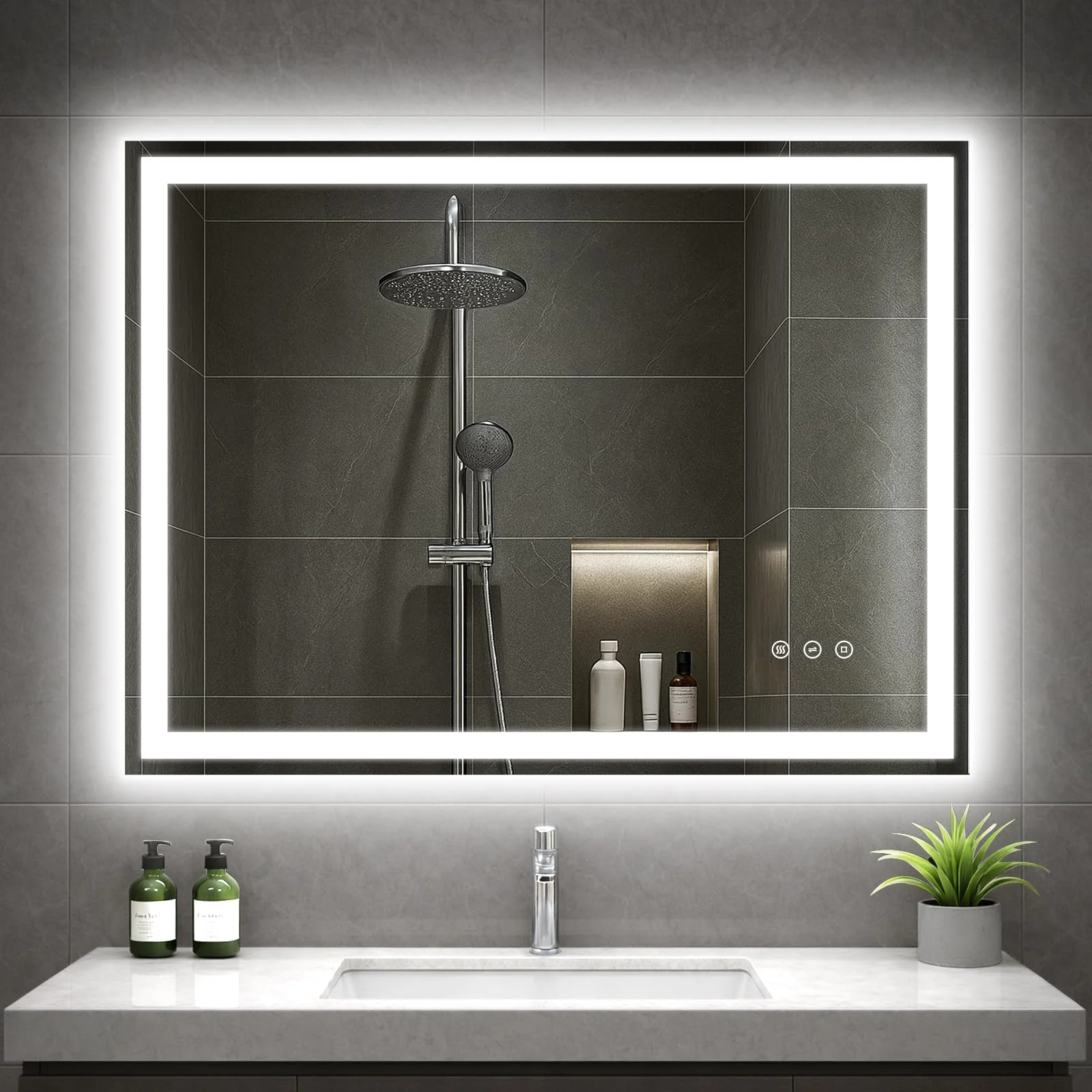 OKYLOR Badezimmerspiegel mit Beleuchtung, 80x60cm LED Spiegel mit Licht, 3 Farben Dimmbar, Antibeschlag, Memory-Funktion, 4mm HD Hartglas, IP44, Horizontal/Vertikal, Alurahmen