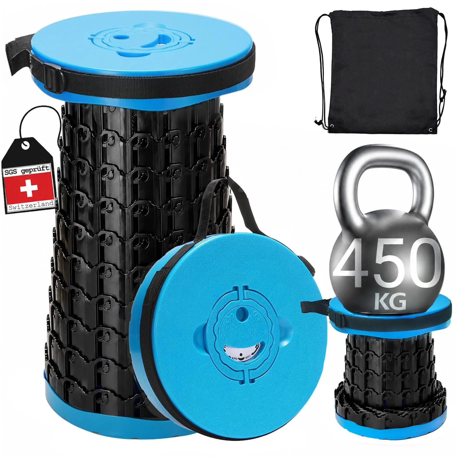 COOLYNX Tragbarer Mini Teleskop Folding Stools, Verbesserter Dickerer Faltbarer Hocker, 450 kg belastbar Lightweight Teleskop Hocker, Campinghocker für Camping, Angeln, BBQ, Wandern
